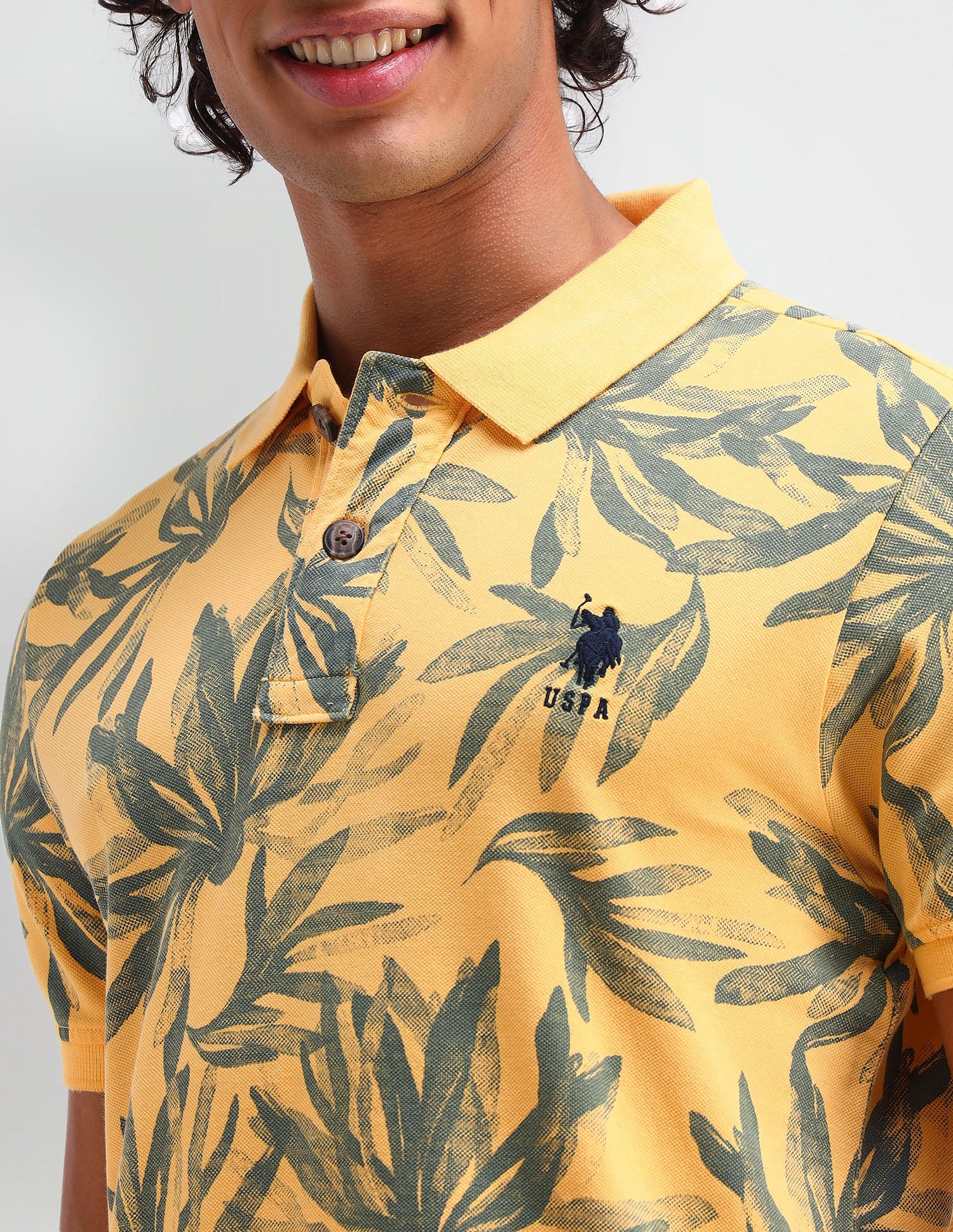 Floral Print Cotton Polo Shirt Yellow - U.S. Polo Assn. India | Large