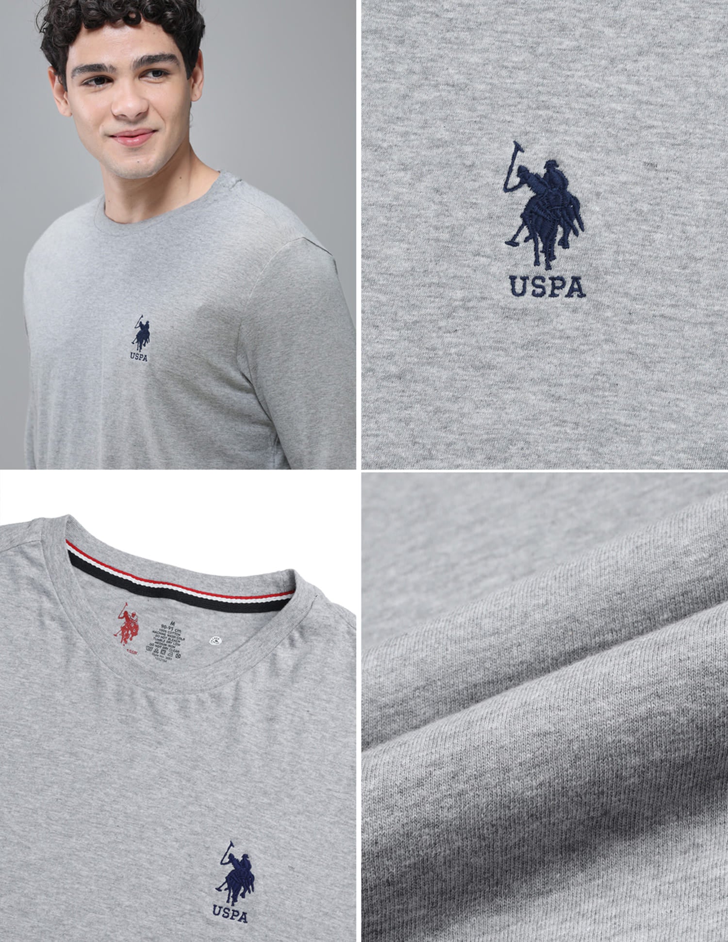 Pure Cotton Long Sleeve I693 Lounge T-Shirt - Pack Of 1 Grey Melange - U.S. Polo Assn. India | Large