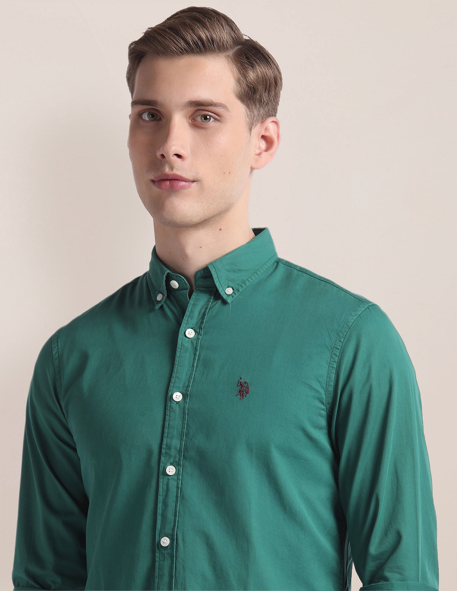 Button Down Collar Dyed Shirt Dark Green - U.S. Polo Assn. India | Large
