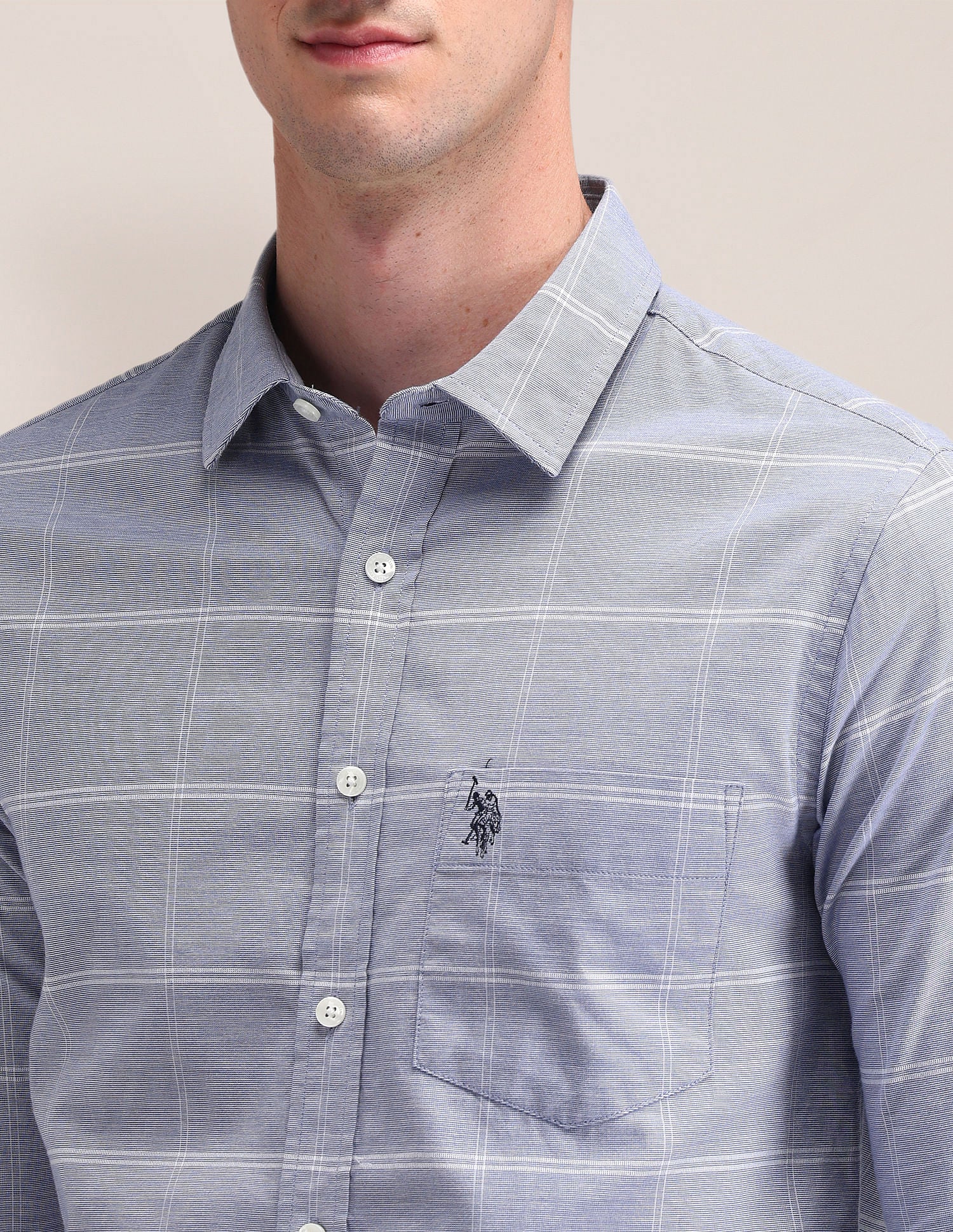 Tailored Fit Checked Shirt Blue - U.S. Polo Assn. India | Large