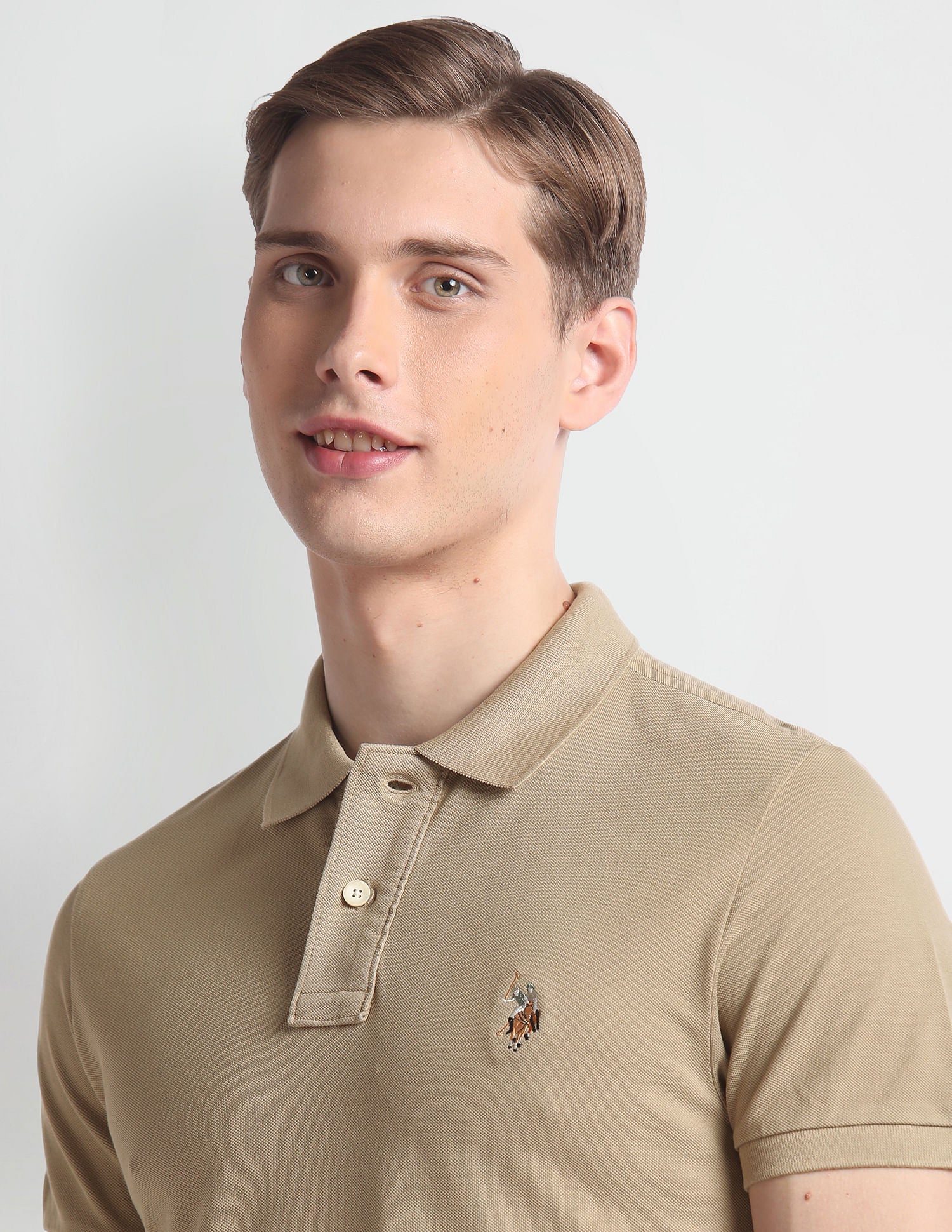 Solid Cotton Muscle Fit Polo Shirt Beige - U.S. Polo Assn. India | Large