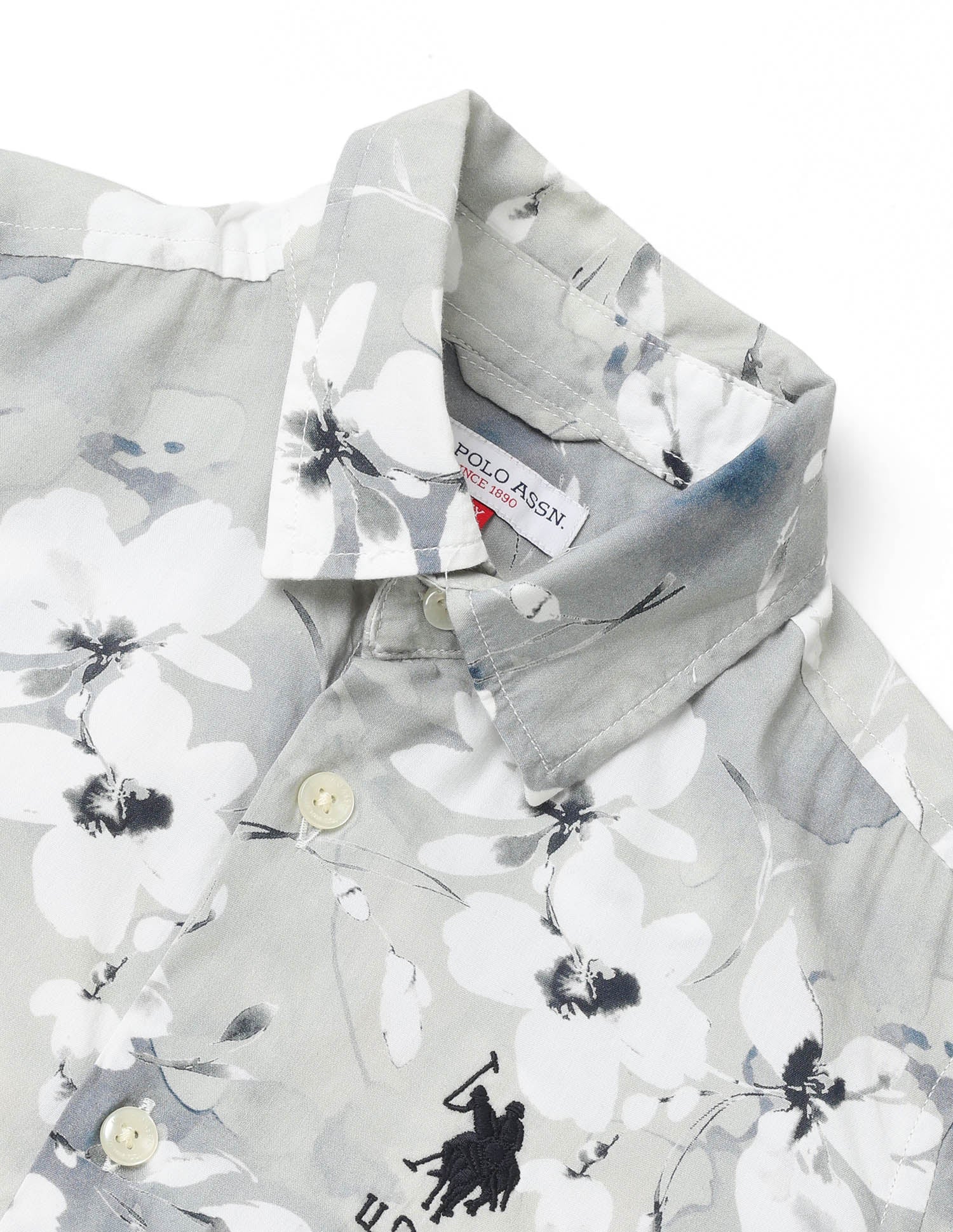 Boys Floral Printed Regular Fit Shirt Grey - U.S. POLO ASSN. | Large