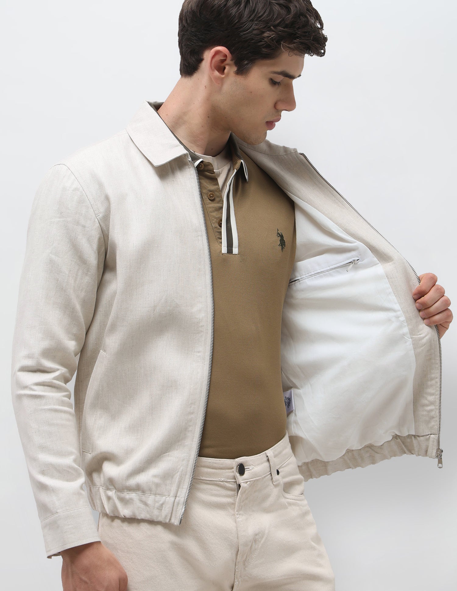 Regular Fit Solid Jacket Beige - U.S. Polo Assn. India | Large