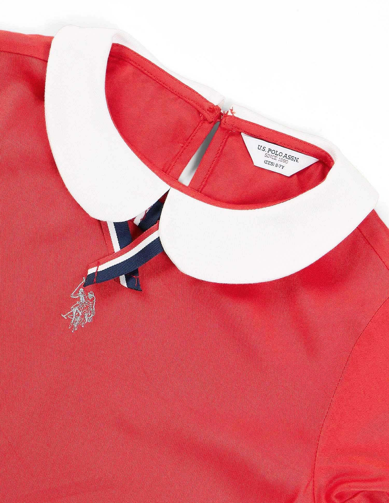 Girls Peter Pan Collar Pure Cotton Dress Red - U.S. POLO ASSN. | Large