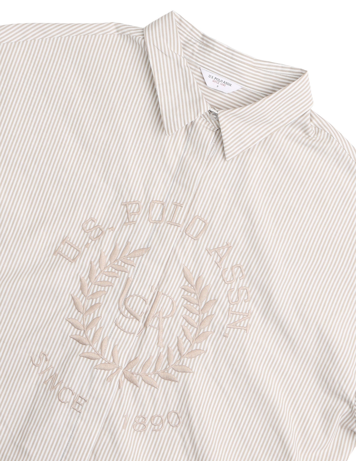 Vertical Striped Embroidered Oversized Fit Shirt Beige - U.S. Polo Assn. India | Large