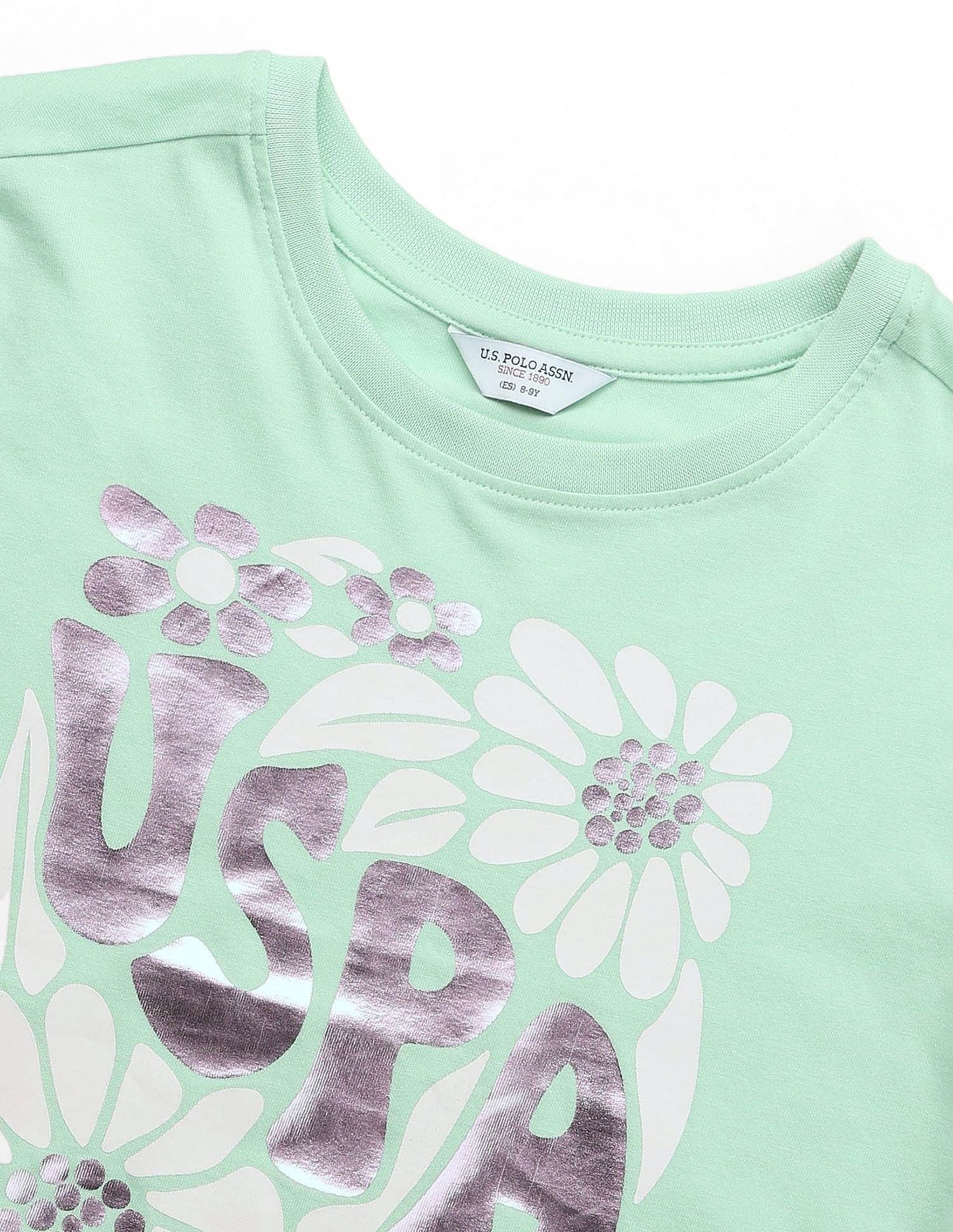 Girls Brand Printed Relaxed Fit T-Shirt Mint - U.S. POLO ASSN. | Large