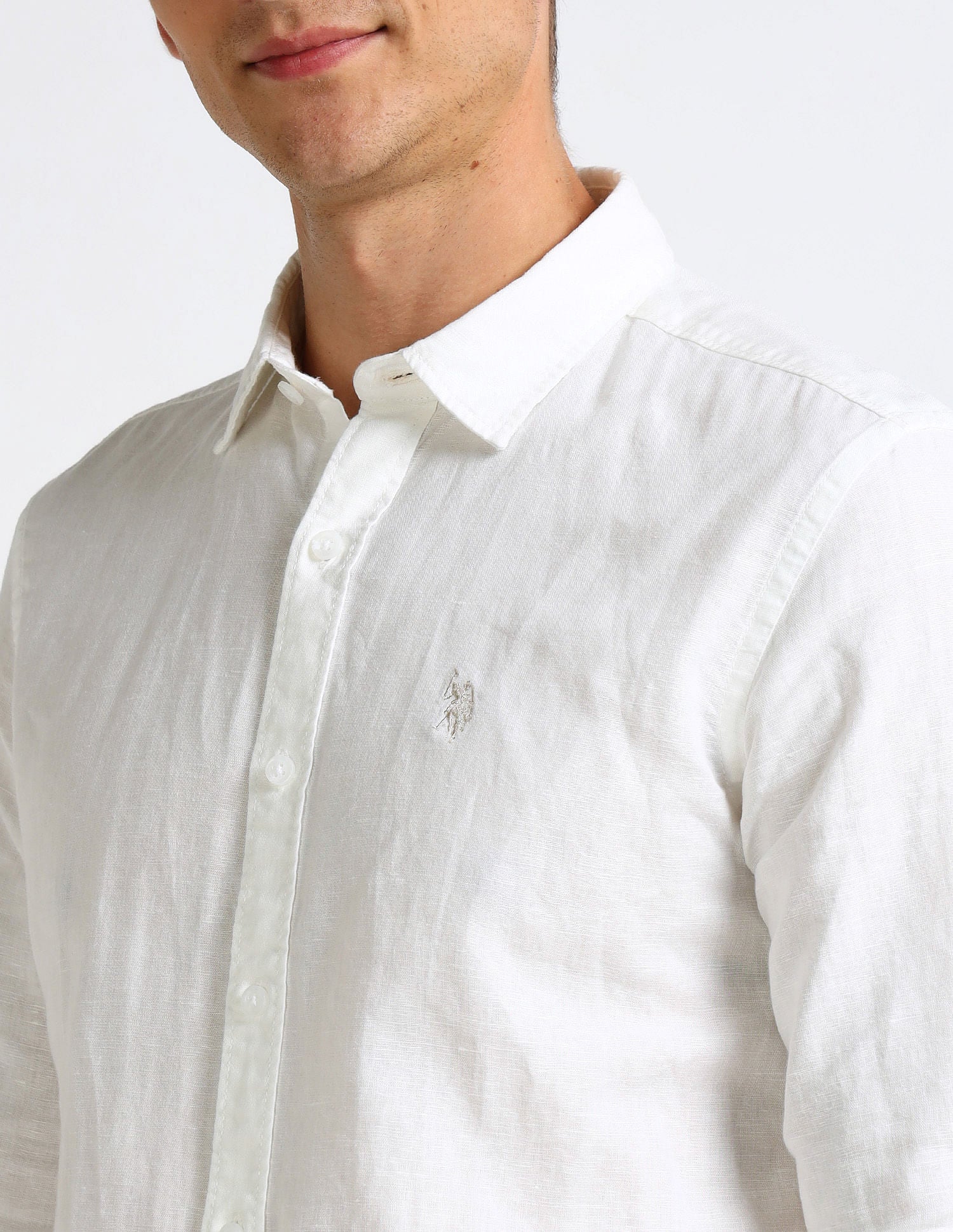 Slim Fit Poplin Linen Shirt White - U.S. Polo Assn. India | Large