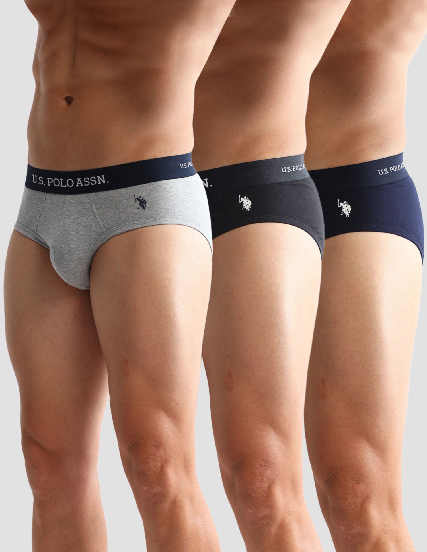 Anti Microbial Solid OEB13 Briefs - Pack Of 3 Black, Navy and Grey Melange - U.S. POLO ASSN. | Large
