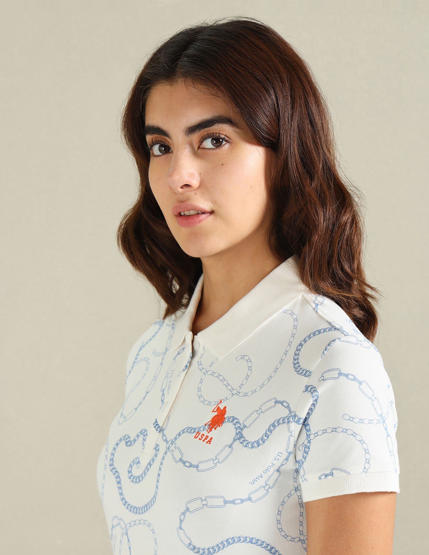 Chain Print Pique Polo Shirt Off-White - U.S. Polo Assn. India | Large