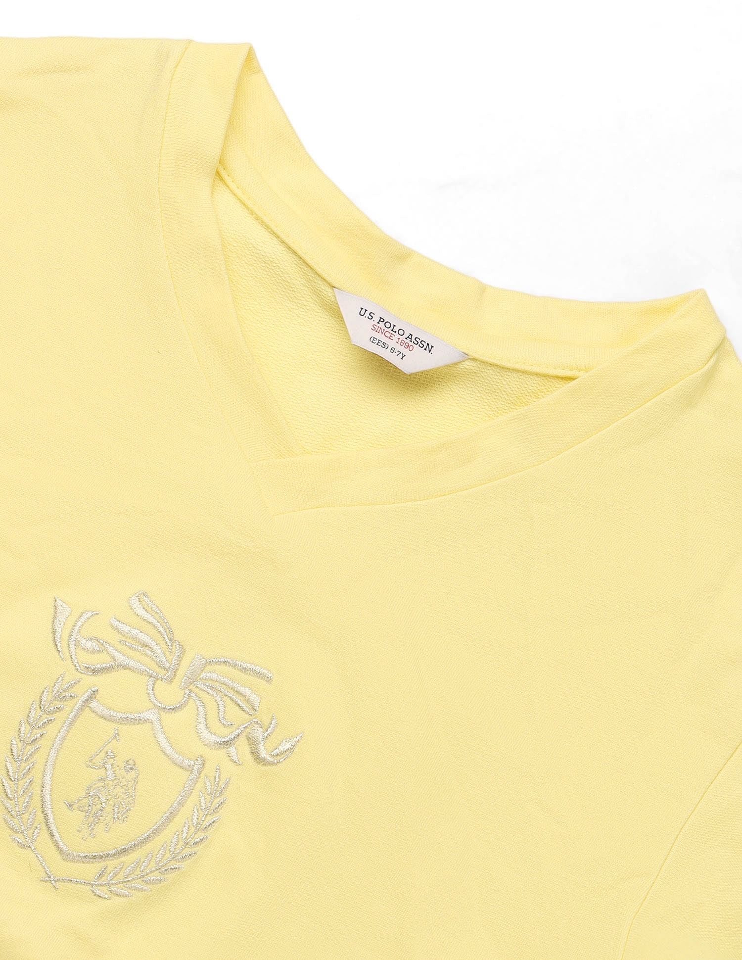 Girls Crest Embroidered Cotton T-Shirt Light Yellow - U.S. POLO ASSN. | Large