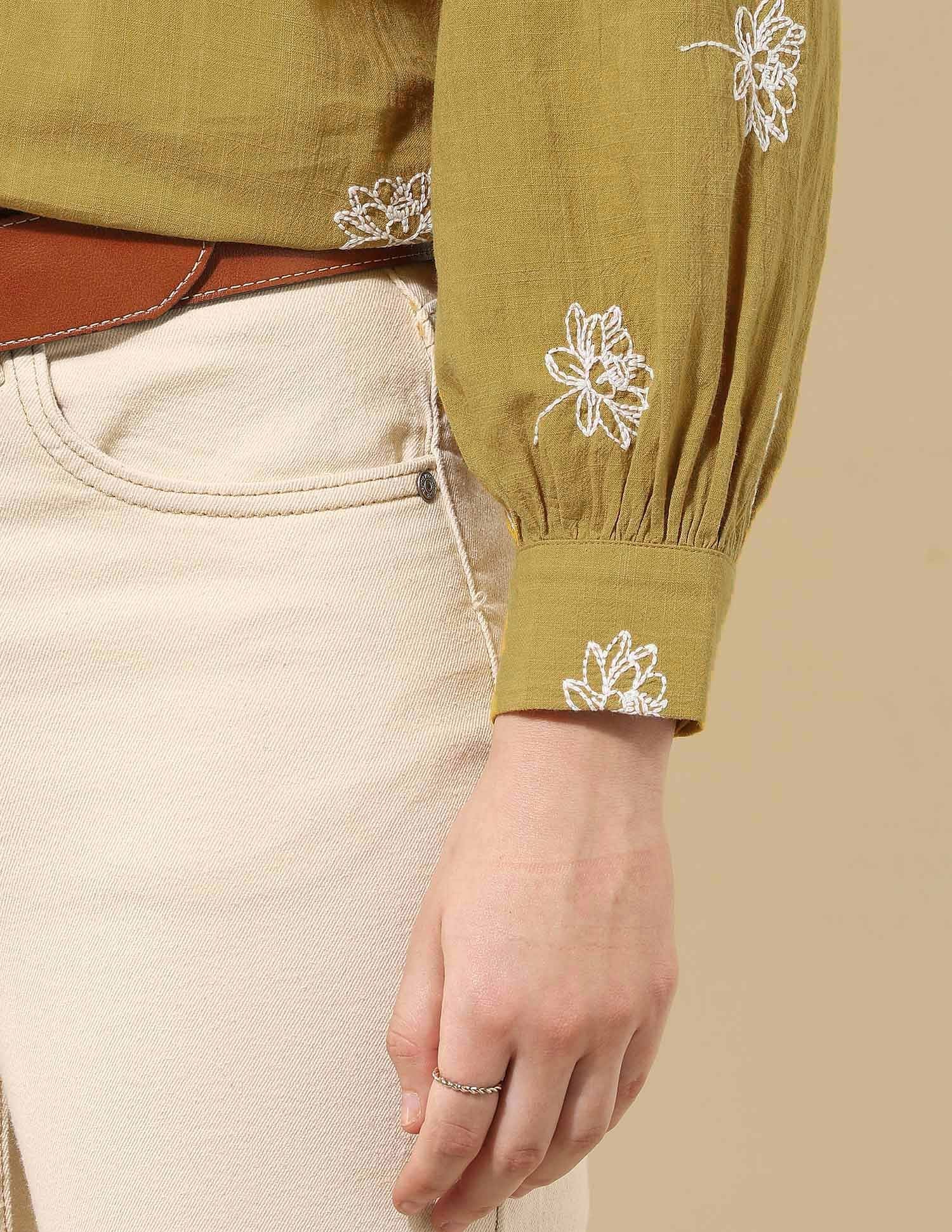 Floral Embroidered Dobby Shirt Mustard - U.S. Polo Assn. India | Large