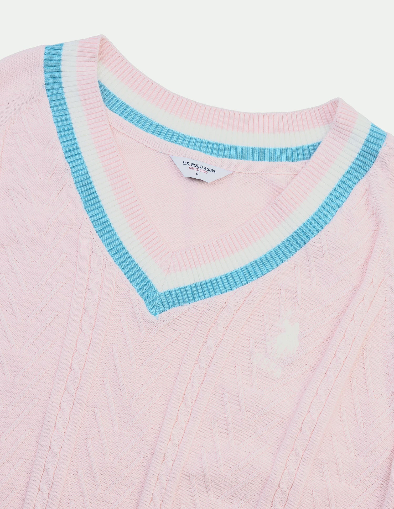 Cable Patterned Knit Regular Fit Sweater Light Pink - U.S. Polo Assn. India | Large