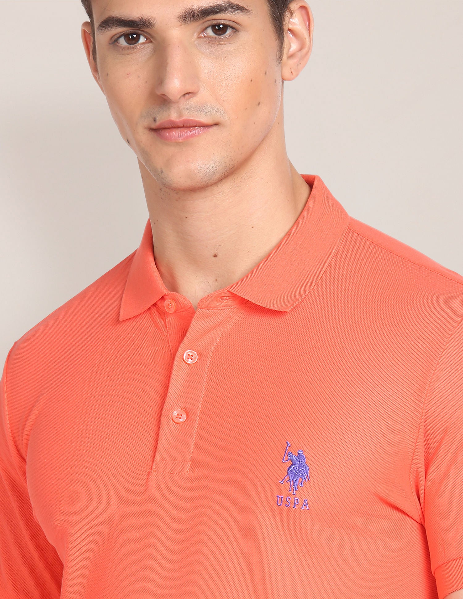 Liquid Cotton Solid Polo Shirt Coral - U.S. Polo Assn. India | Large