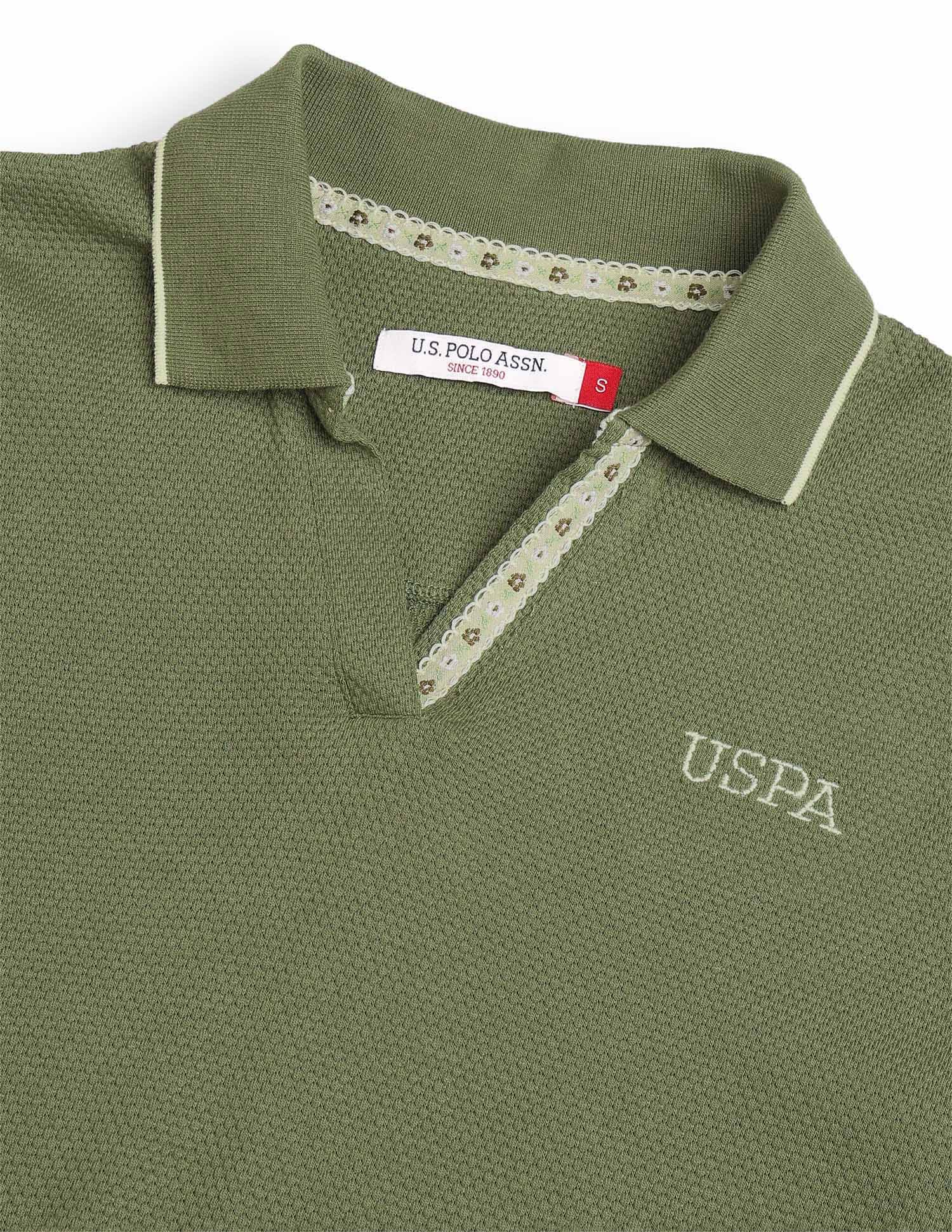 Regular Fit Textured Polo Shirt Green - U.S. Polo Assn. India | Large