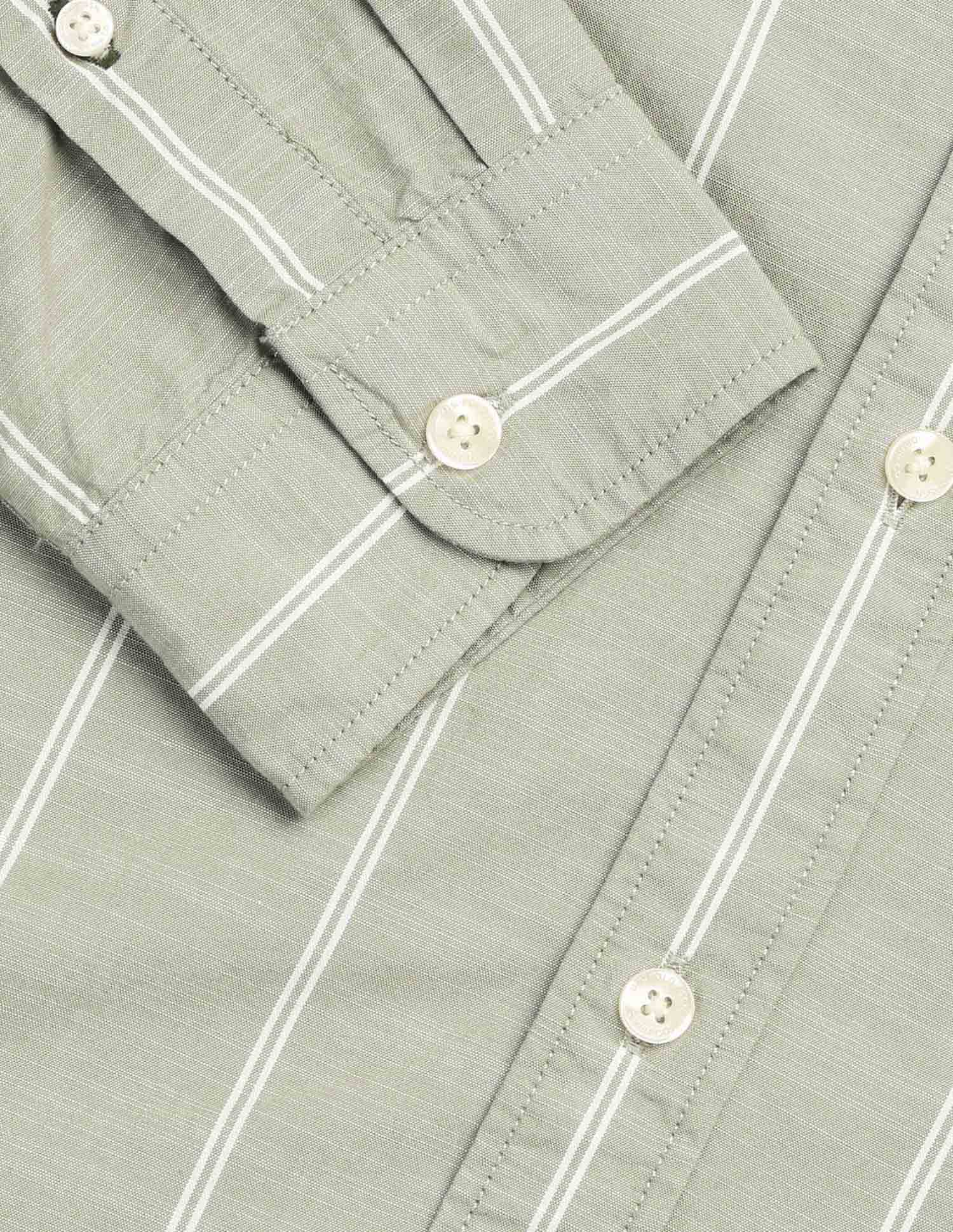 Vertical Striped Pure Cotton Shirt Light Olive - U.S. Polo Assn. India | Large