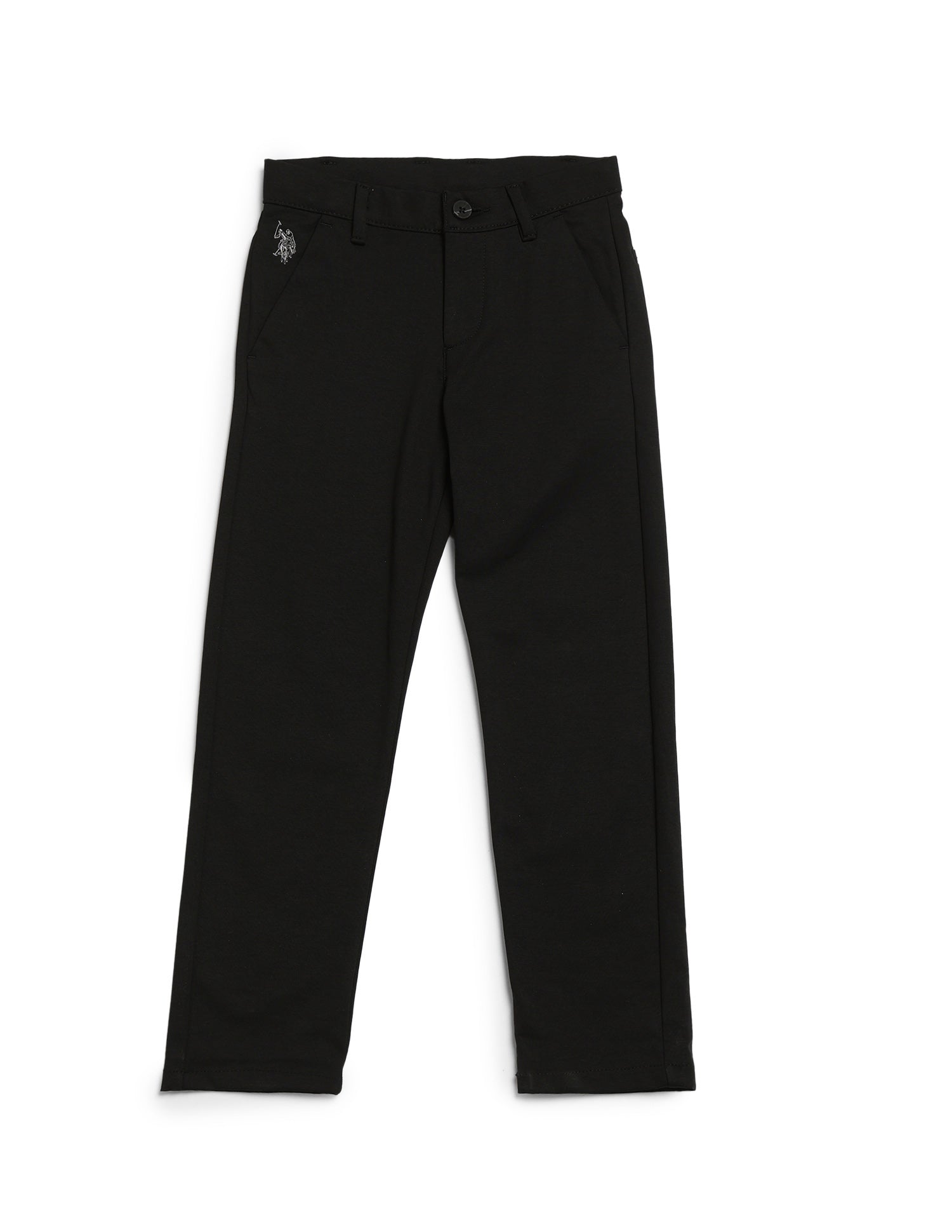 Boys Solid Slim Fit Trousers Black - U.S. POLO ASSN. | Large