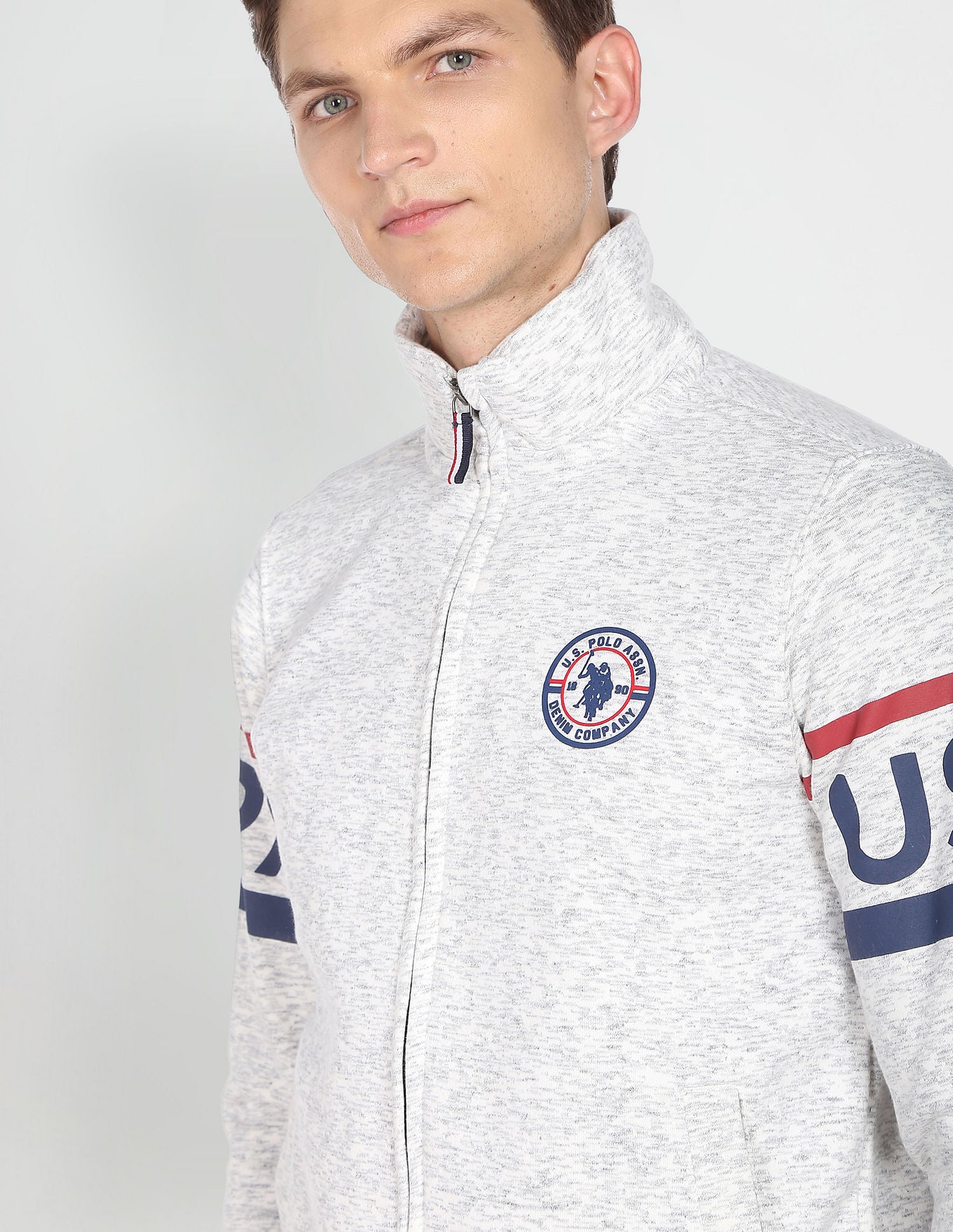 High Neck Heathered Sweatshirt Light Grey - U.S. POLO ASSN. | Large