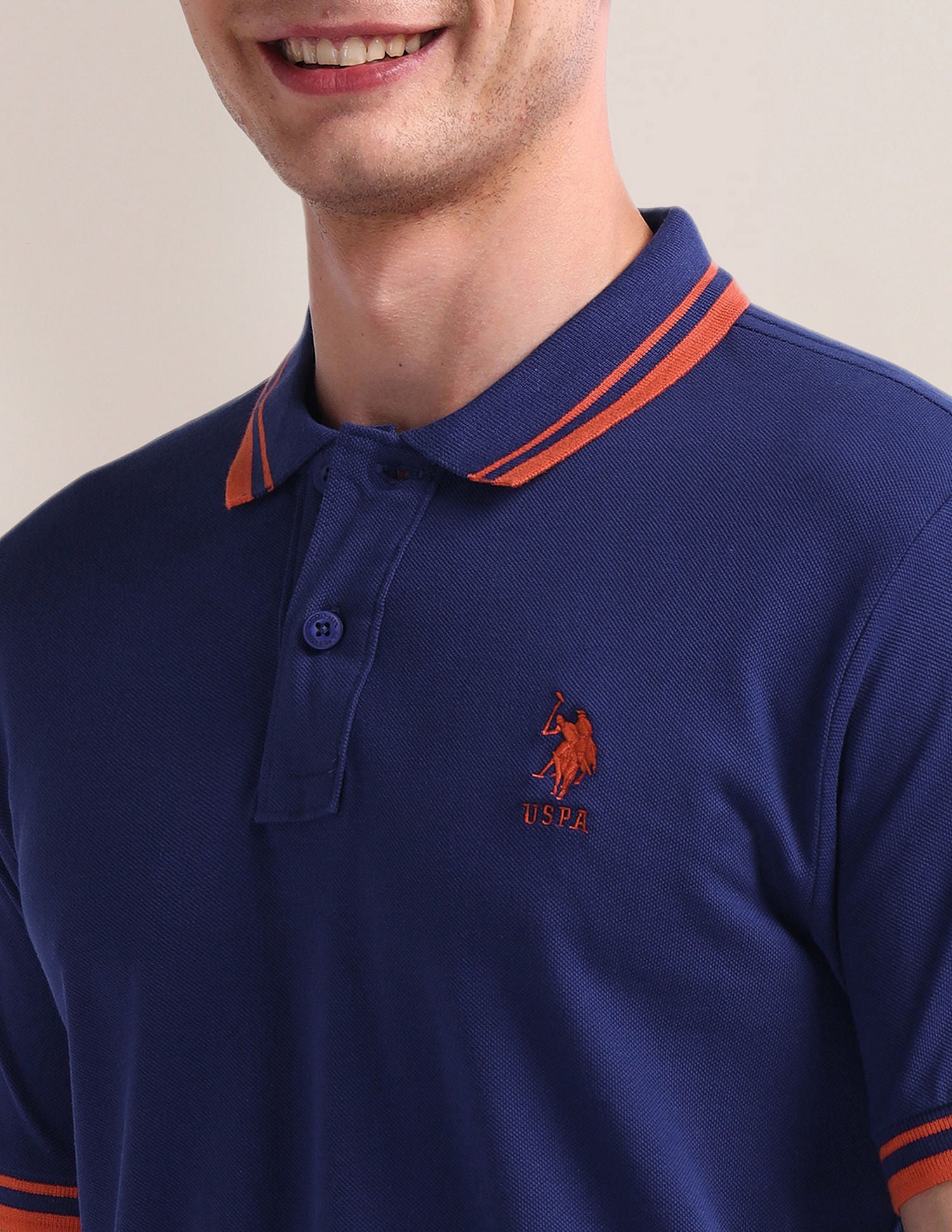 Solid Slim Fit Polo Shirt Blue - U.S. Polo Assn. India | Large