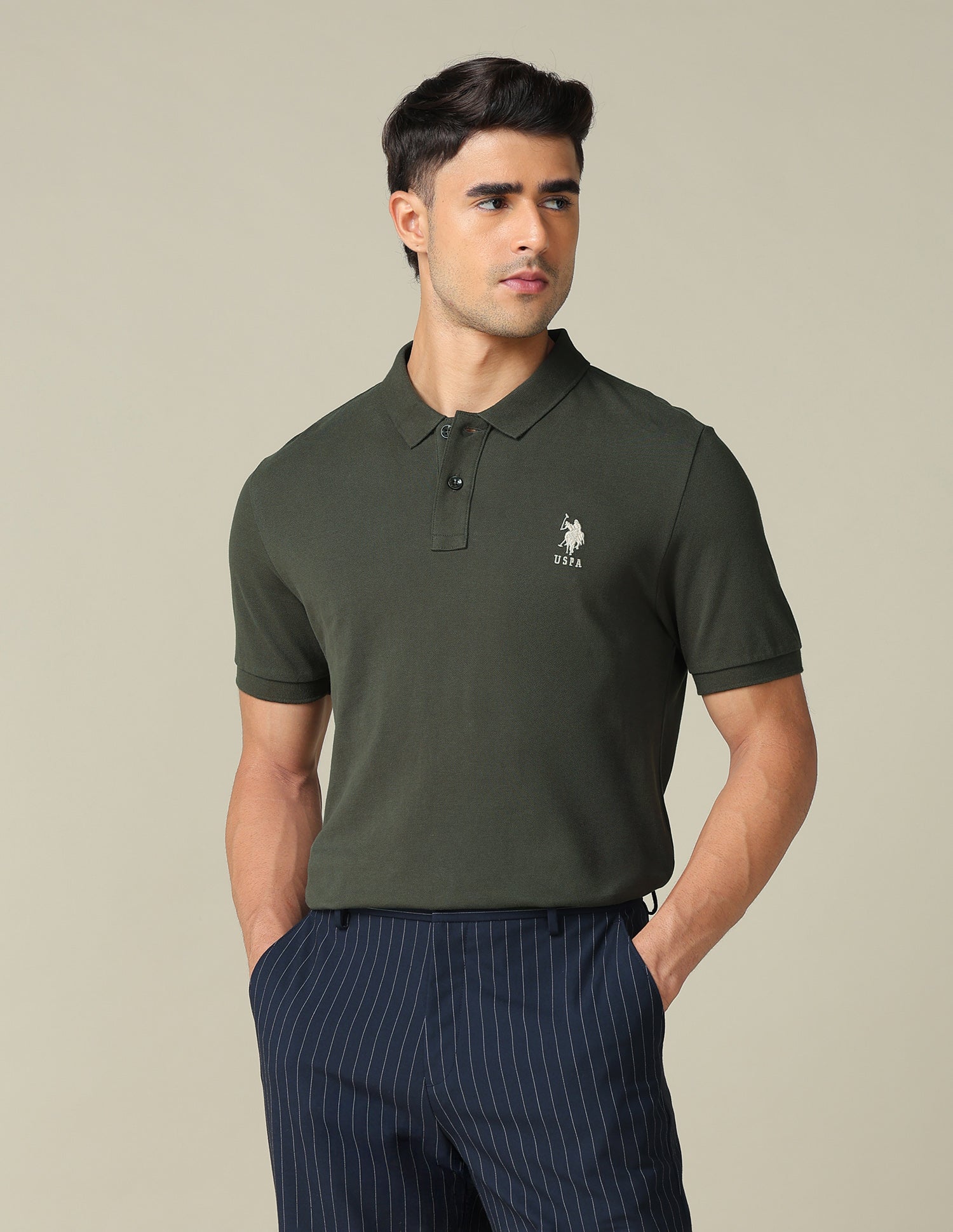 Muscle Fit Typographic Printed Polo Shirt Olive - U.S. POLO ASSN. | Large