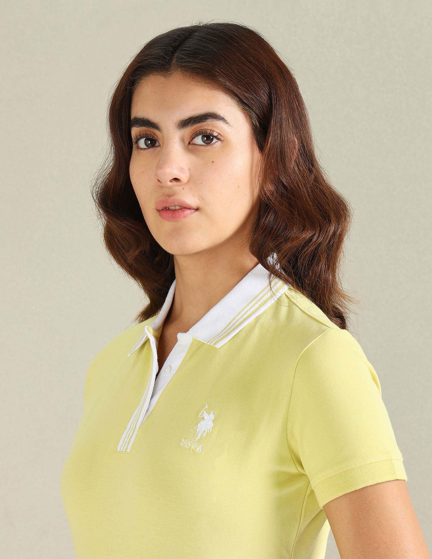 Striped Collar Pique Polo Shirt Yellow - U.S. Polo Assn. India | Large