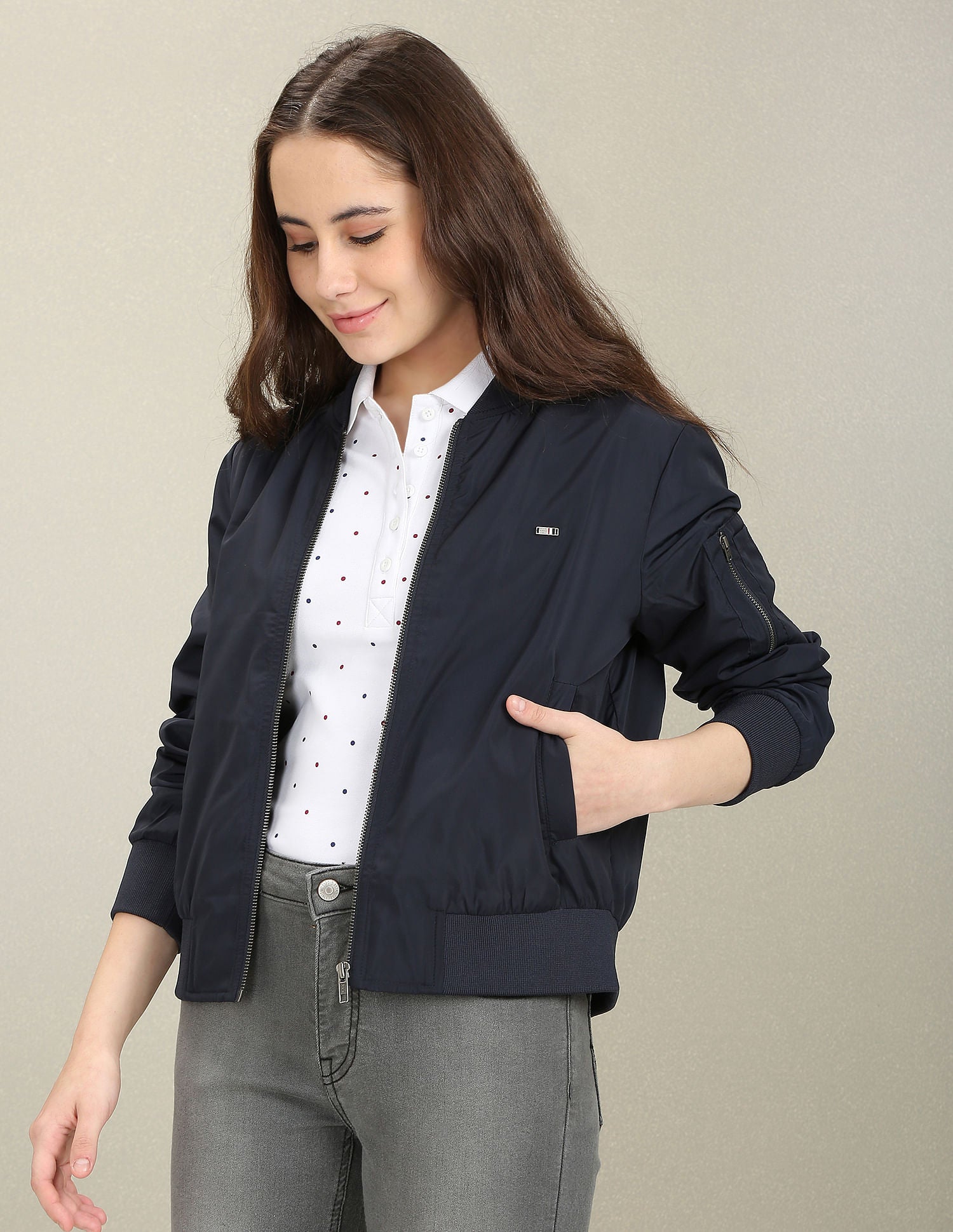 Stand Collar Solid Bomber Jacket Navy - U.S. POLO ASSN. | Large