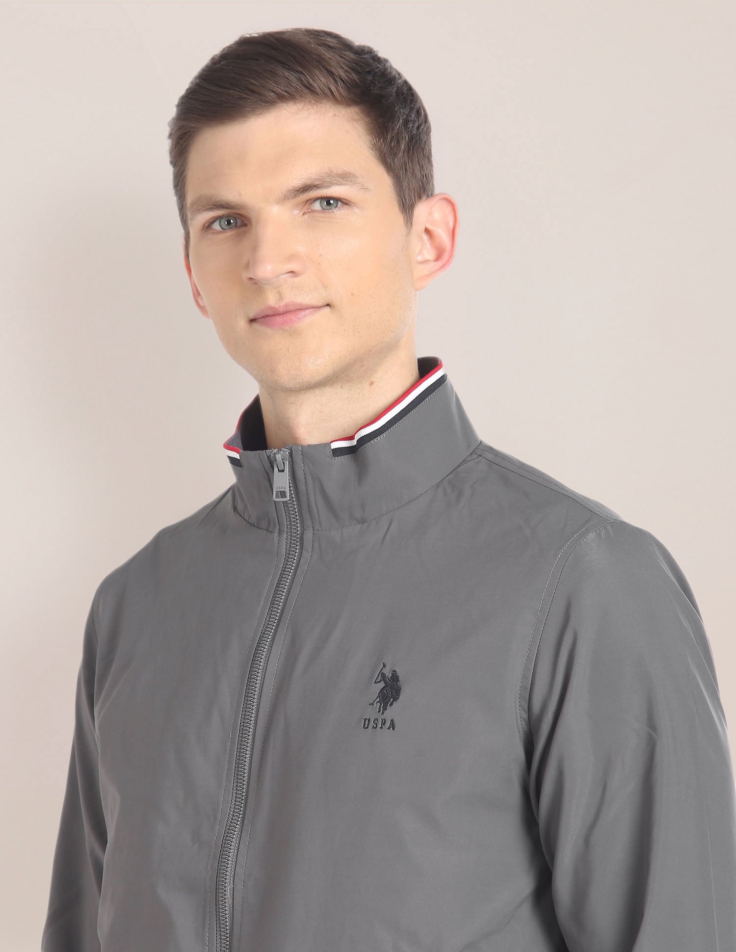 High Neck Long Sleeve Casual Jacket Grey - U.S. POLO ASSN. | Large