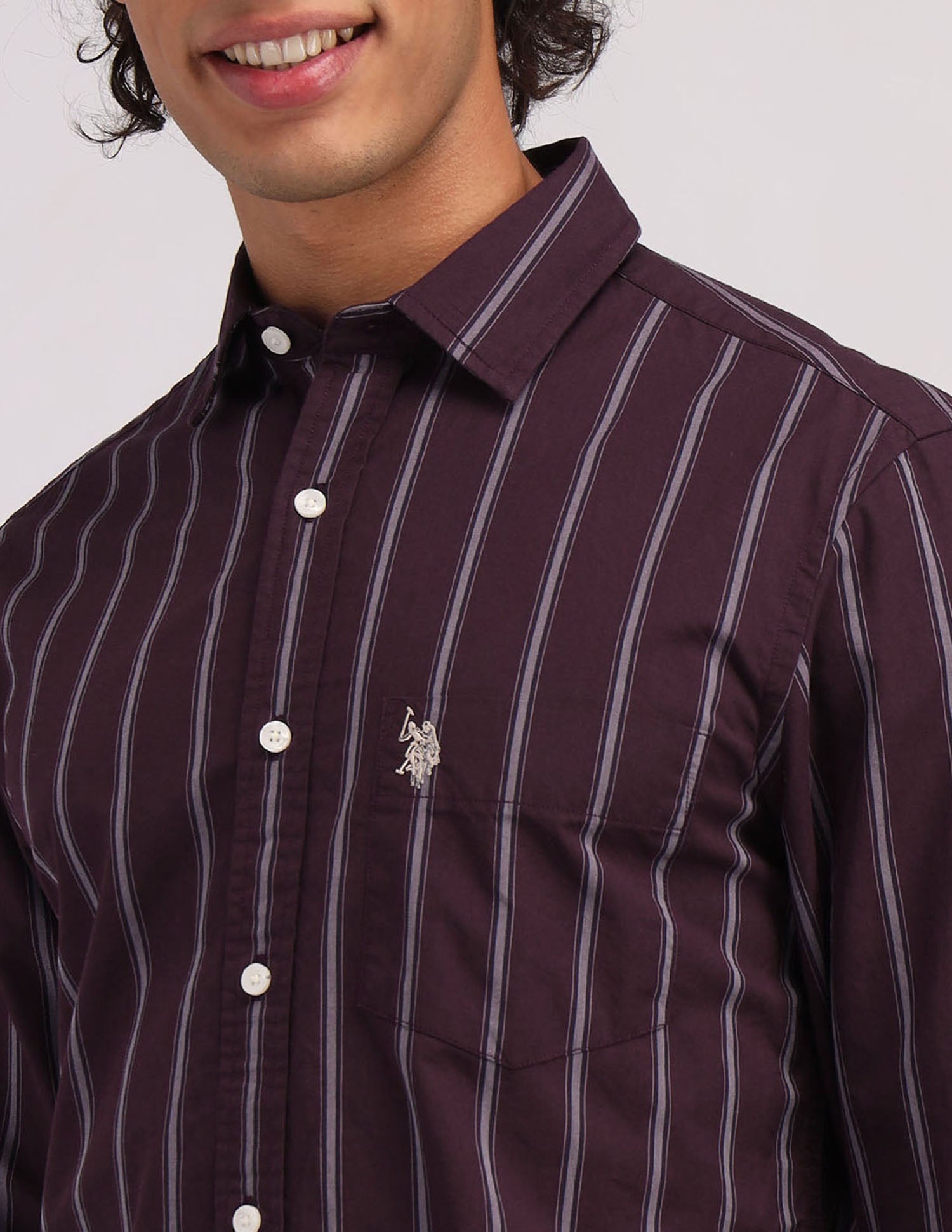 Vertical Striped Poplin Shirt Wine - U.S. Polo Assn. India | Large