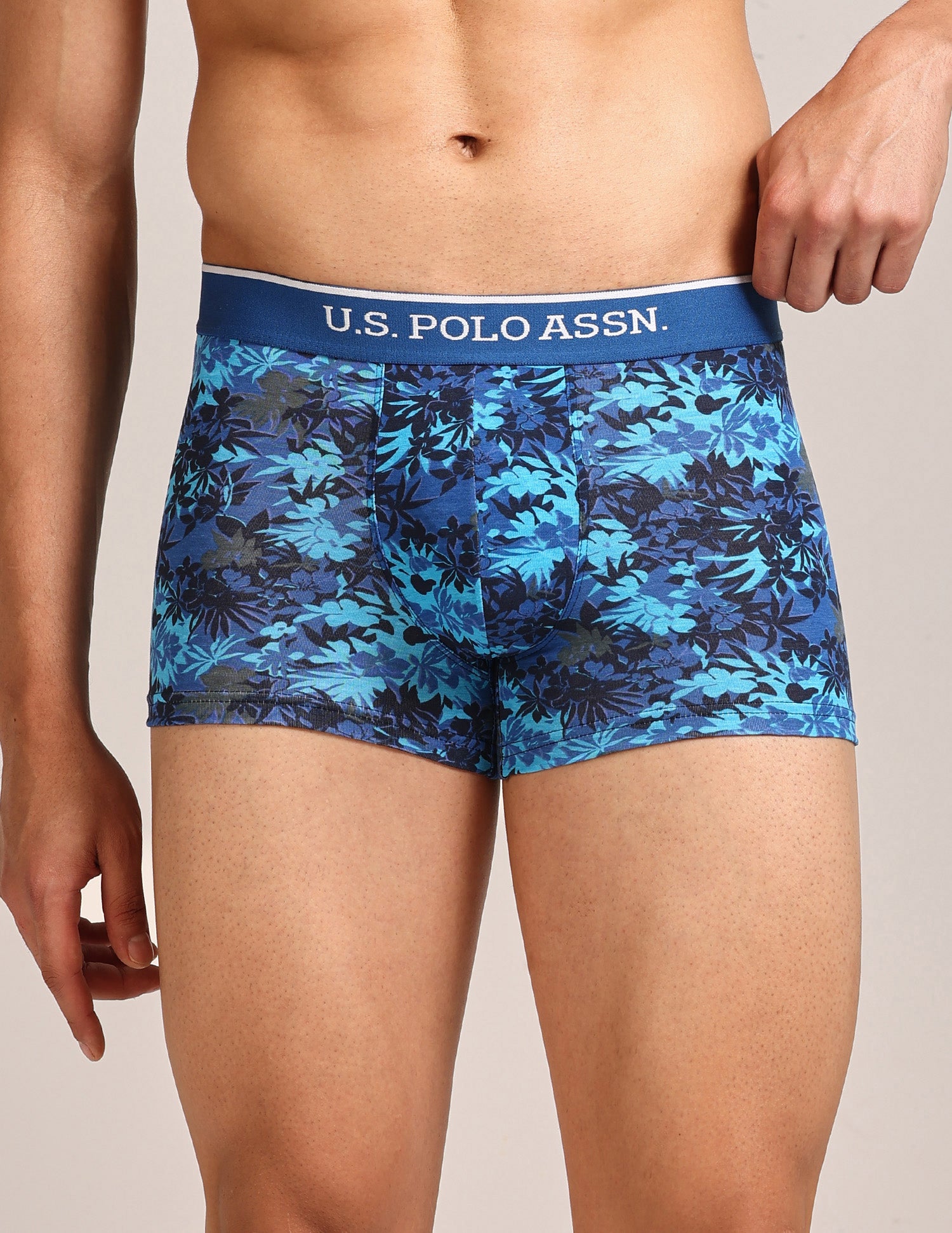 Mid Rise Printed OET24 Trunks - Pack Of 3 Blue, Navy, Blue - U.S. Polo Assn. India | Large