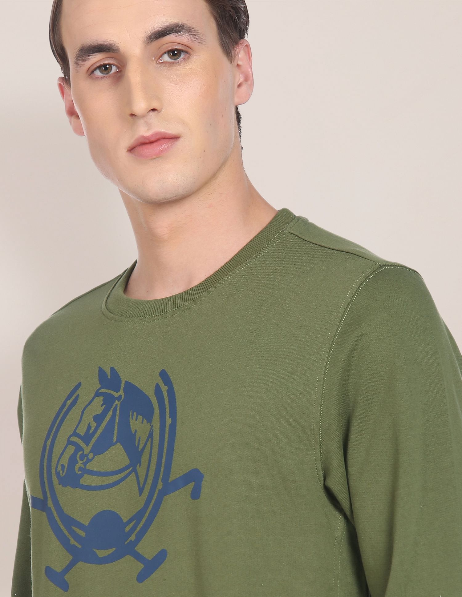 Crew Neck Brand Print Sweatshirt Olive - U.S. POLO ASSN. | Large