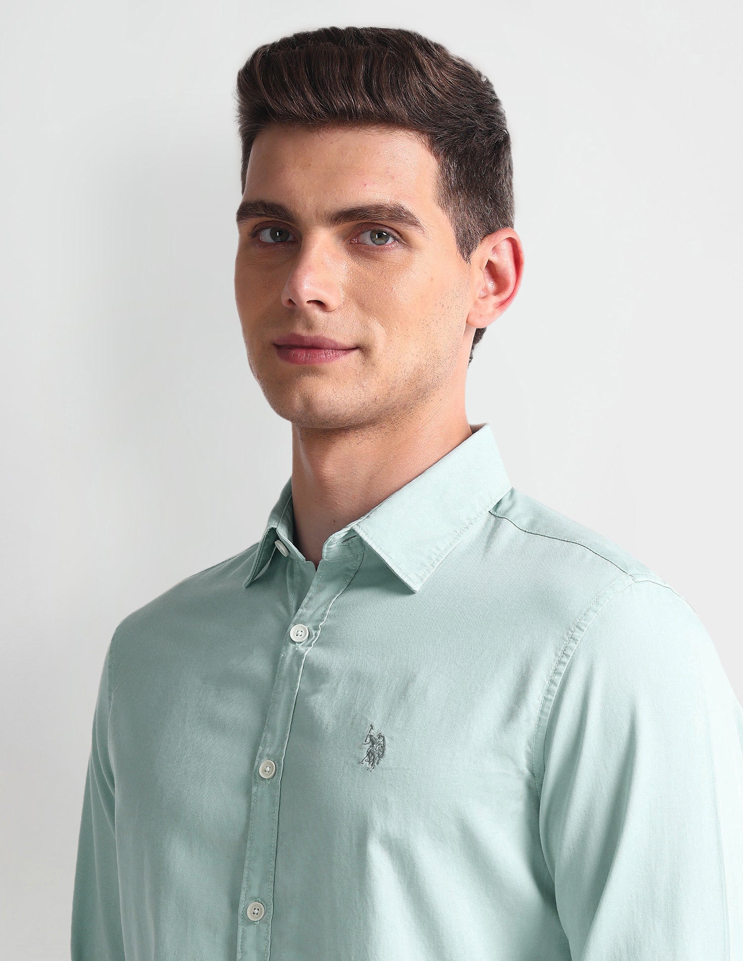 Spread Collar Slim Fit Shirt Aqua - U.S. POLO ASSN. | Large