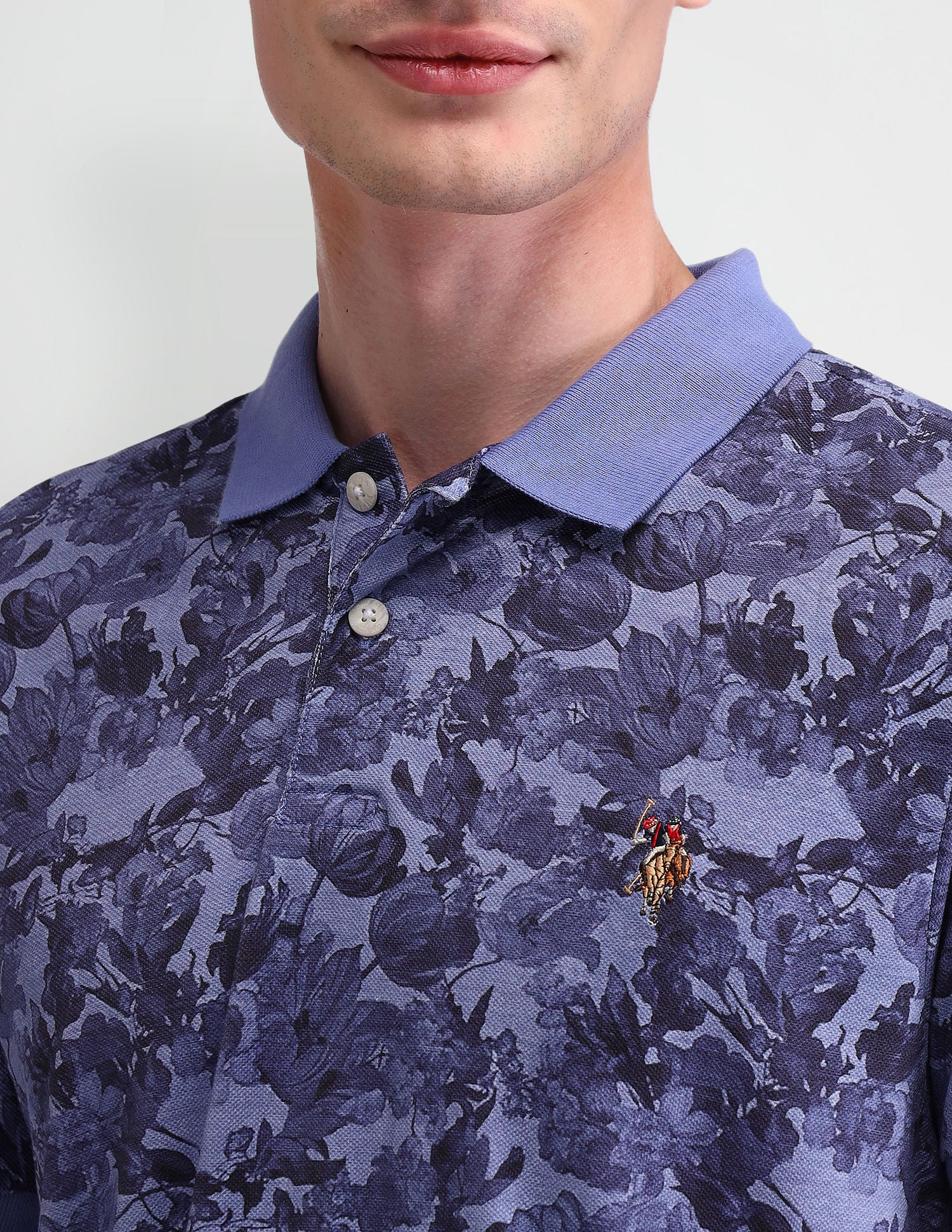 Pure Cotton Slim Fit Floral Polo Shirt Navy - U.S. Polo Assn. India | Large