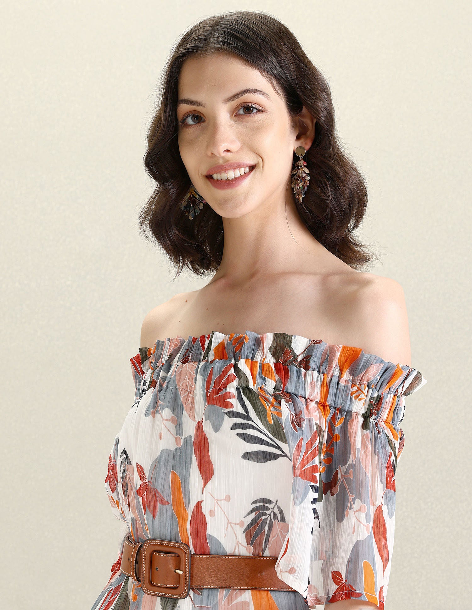 Chiffon Printed A-Line Dress White, Grey and Red - U.S. POLO ASSN. | Large