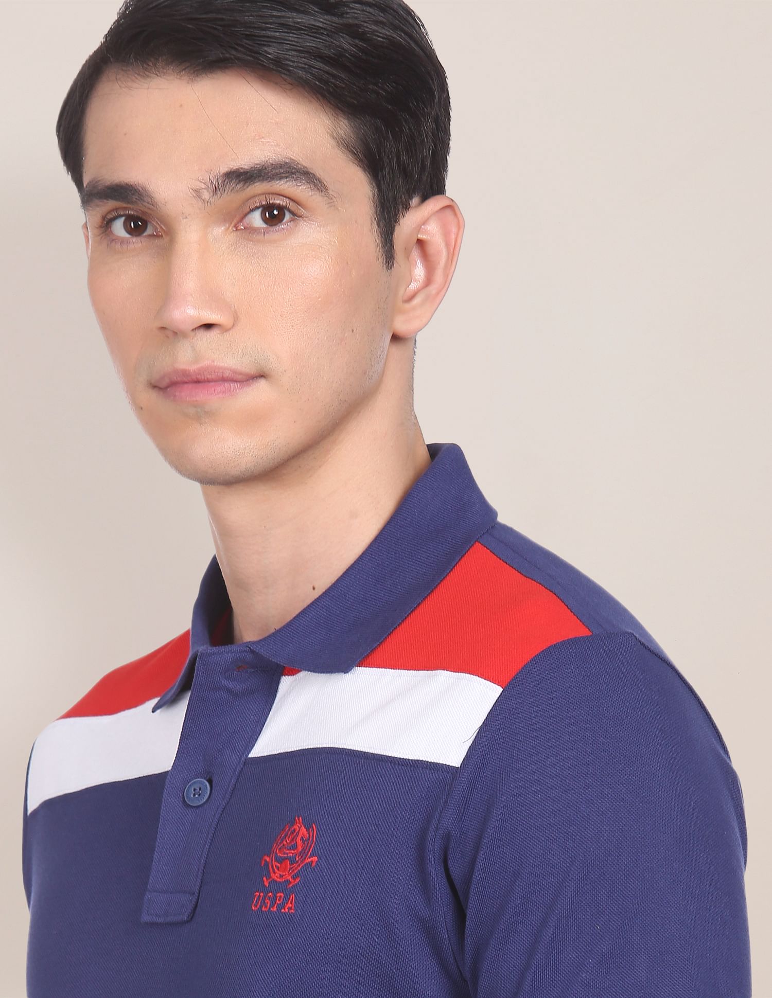 Logo Embroidered Colour Block Polo Shirt Navy - U.S. Polo Assn. India | Large
