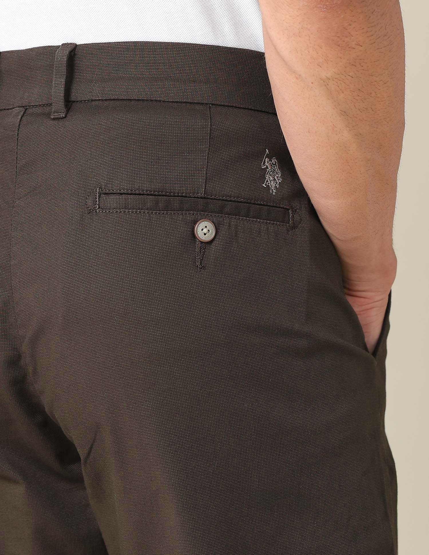 Riley Straight Fit Dobby Trousers Chocolate - U.S. POLO ASSN. | Large