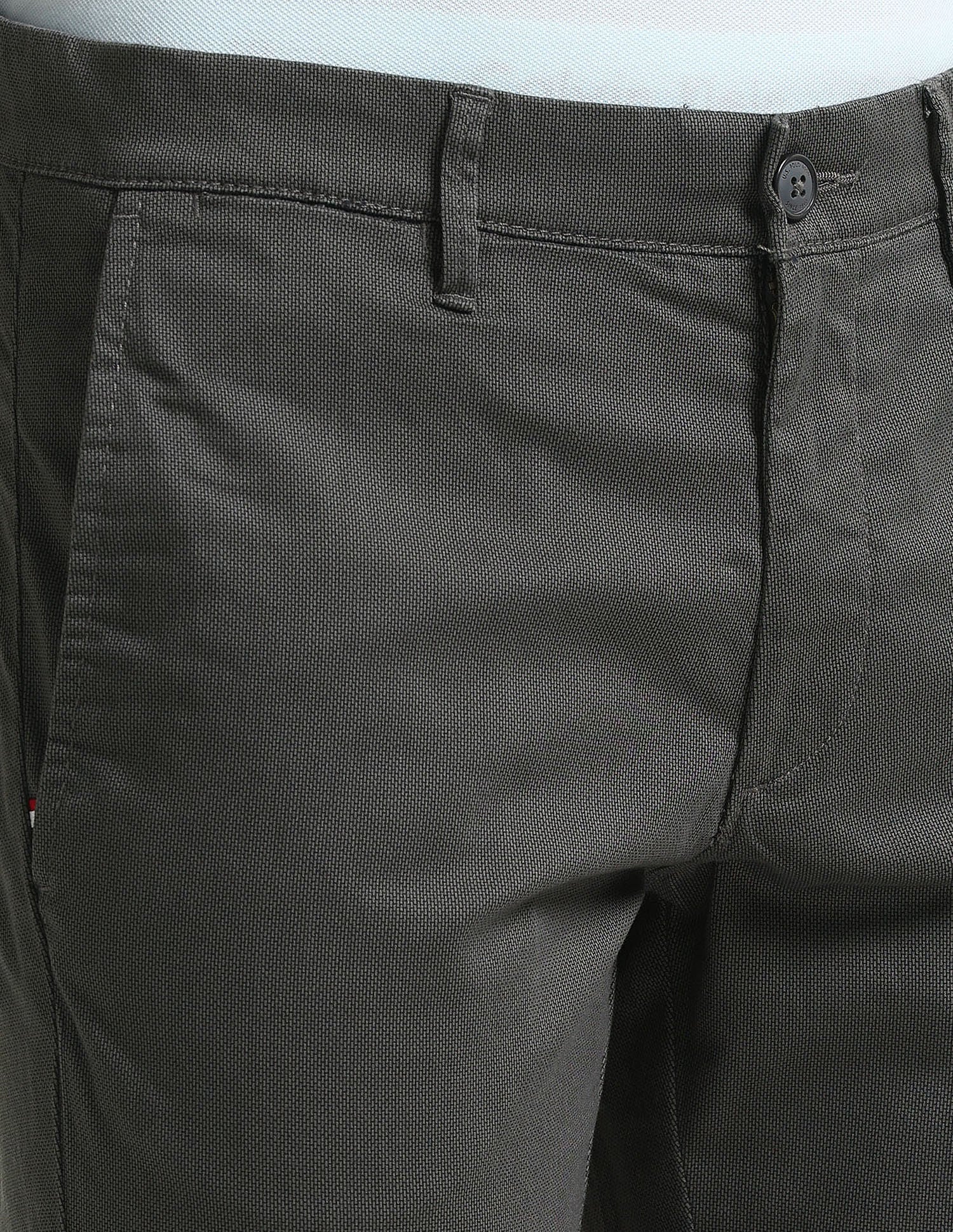 Denver Slim Fit Textured Trousers Charcoal-Grey - U.S. Polo Assn. India | Large