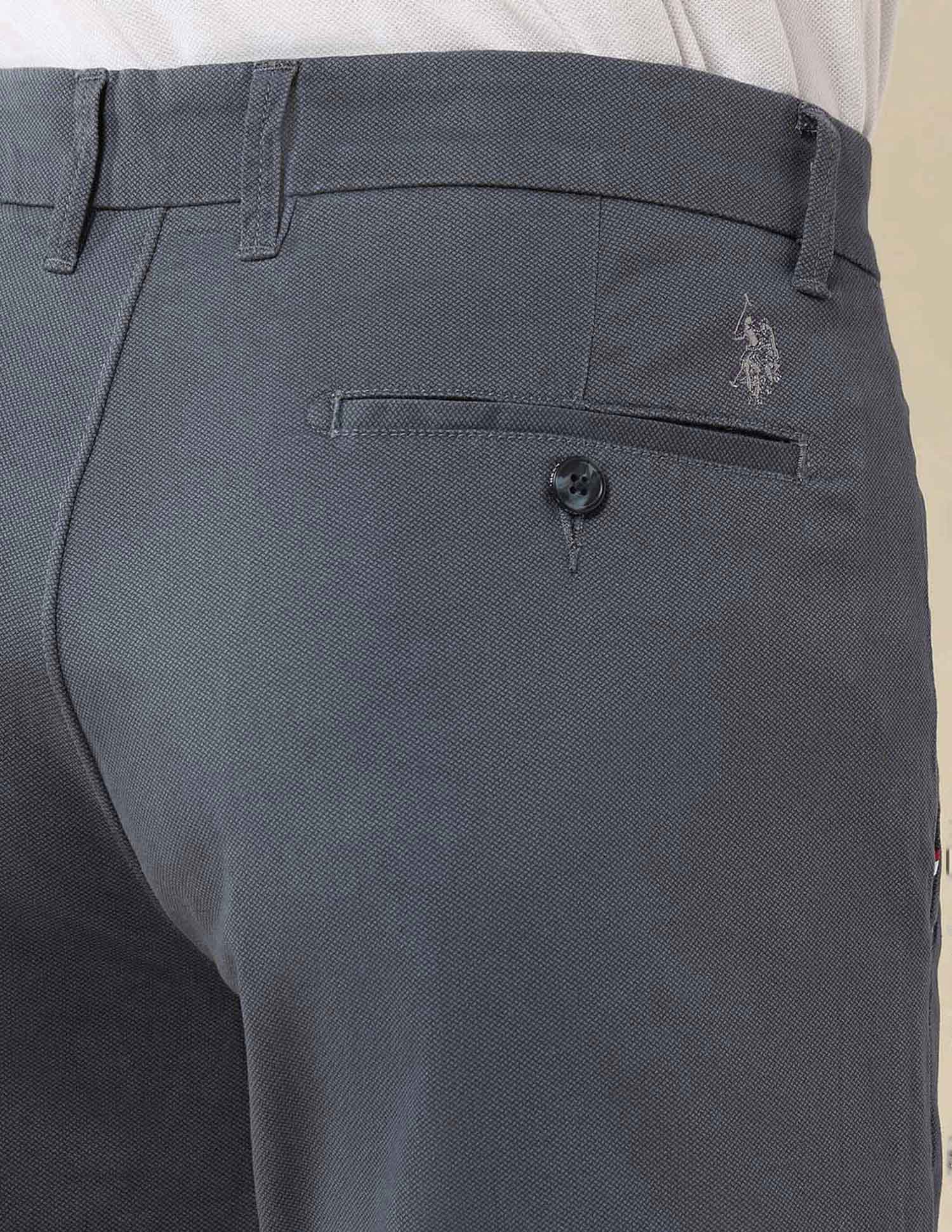 Textured Austin Slim Fit Twill Trousers Grey - U.S. Polo Assn. India | Large