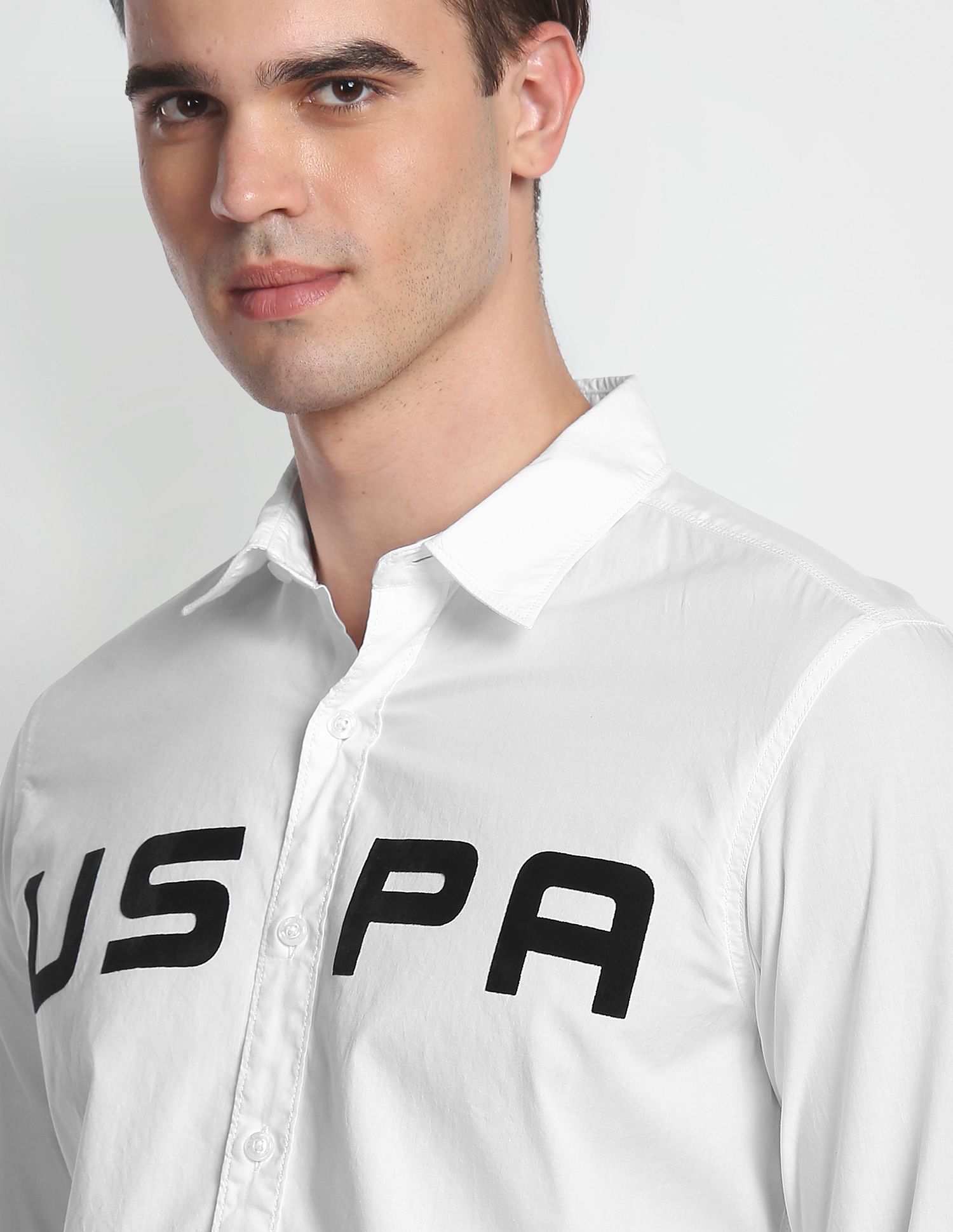 Spread Collar Cotton Casual Shirt White - U.S. Polo Assn. India | Large
