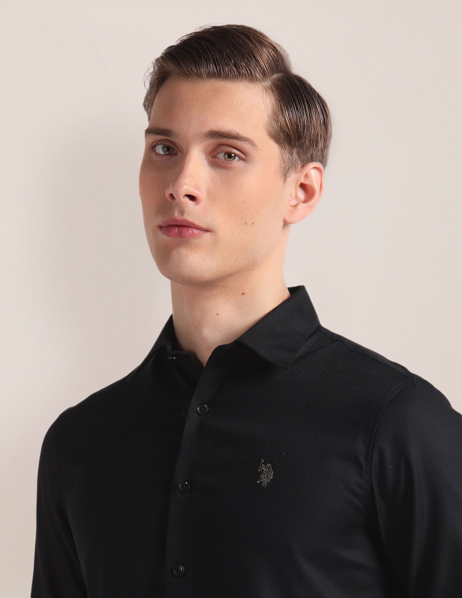 Premium Cotton Dobby Shirt Black - U.S. Polo Assn. India | Large