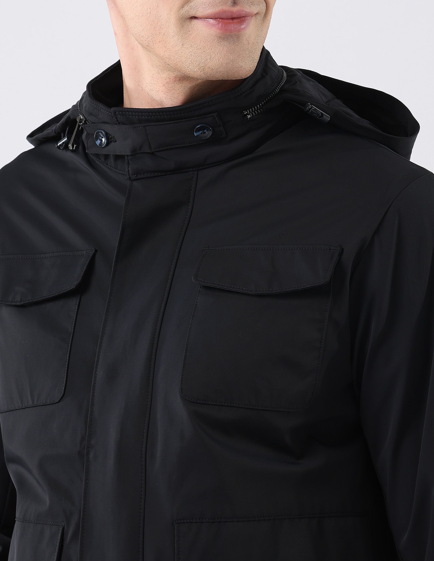 Solid Regular Fit Detachable Hood Jacket Navy - U.S. Polo Assn. India | Large