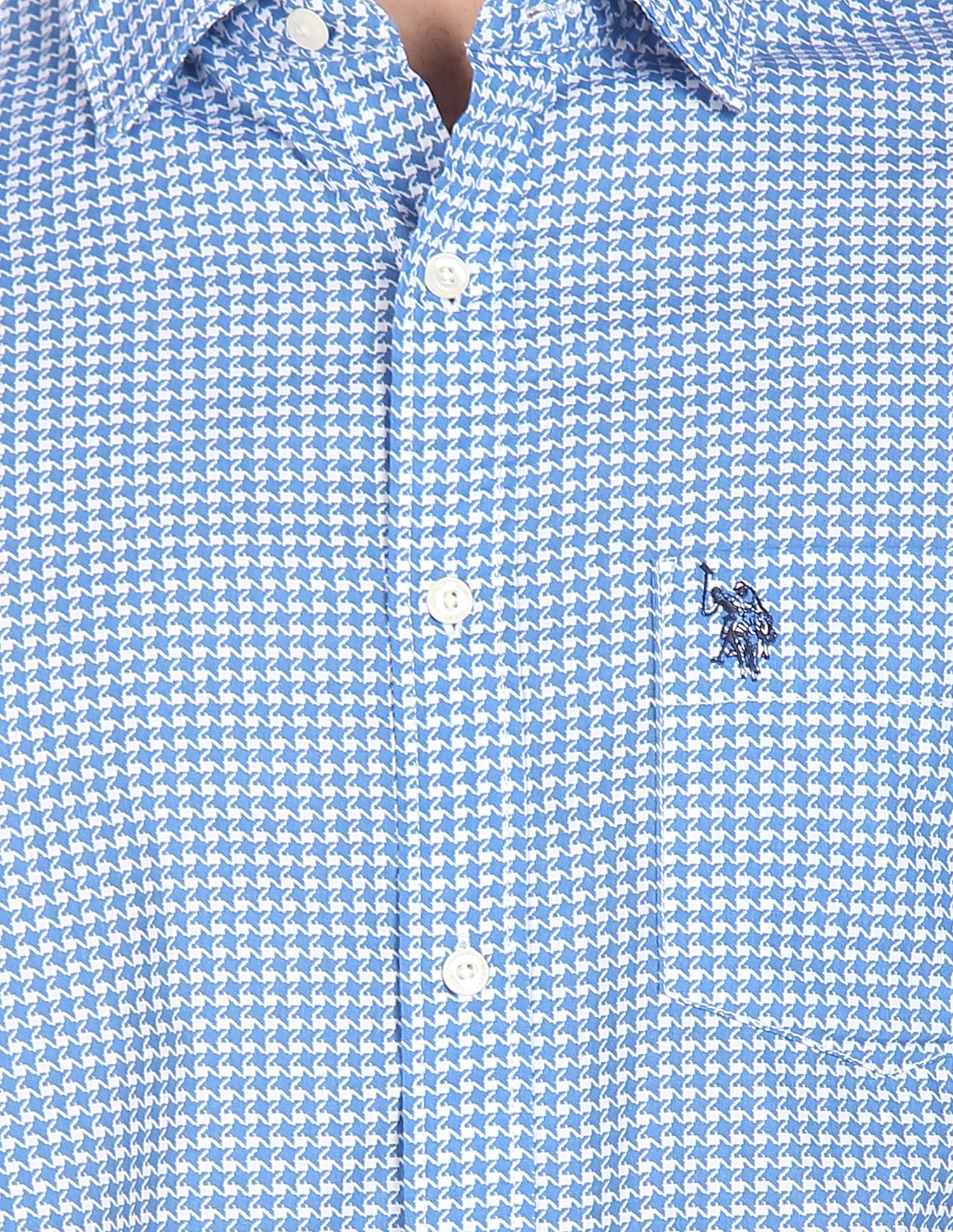 Men Blue Spread Collar Printed Casual Shirt Blue - U.S. POLO ASSN. | Large