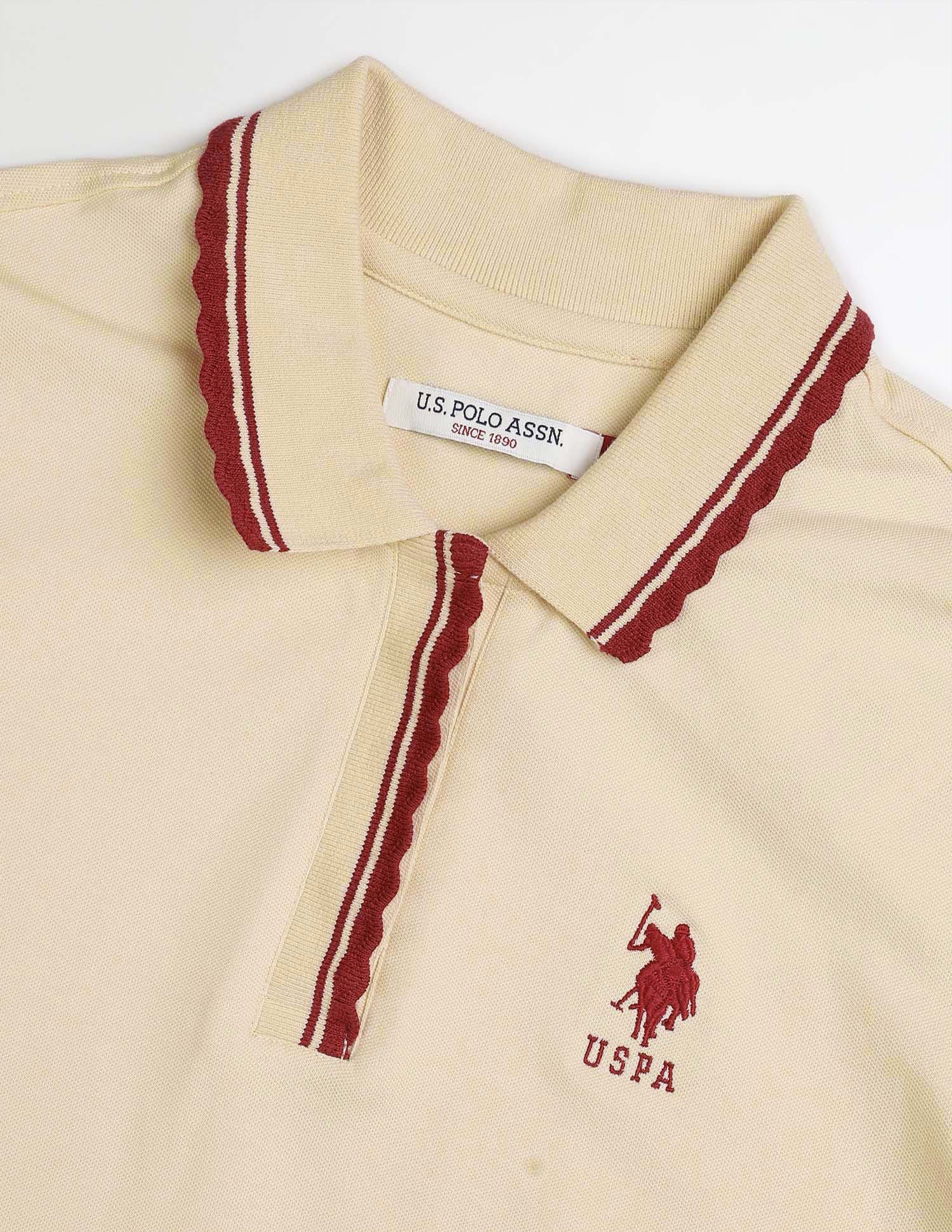 Regular Fit Solid Polo Shirt Ecru - U.S. Polo Assn. India | Large