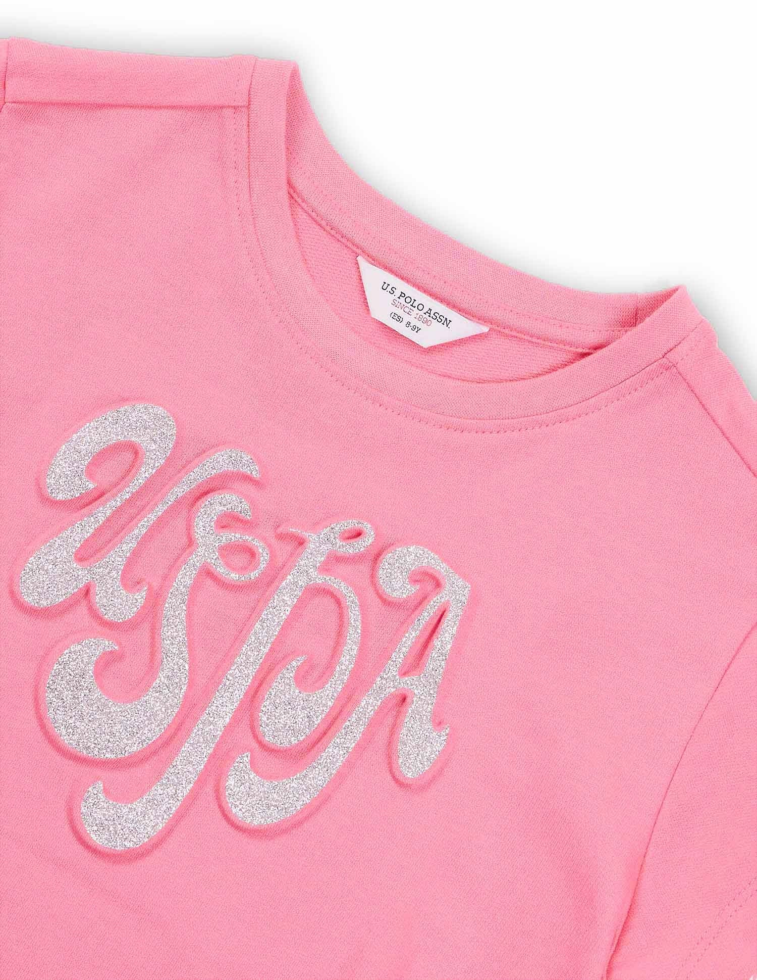 Girls Brand Printed Elasticized T-Shirt Pink - U.S. POLO ASSN. | Large