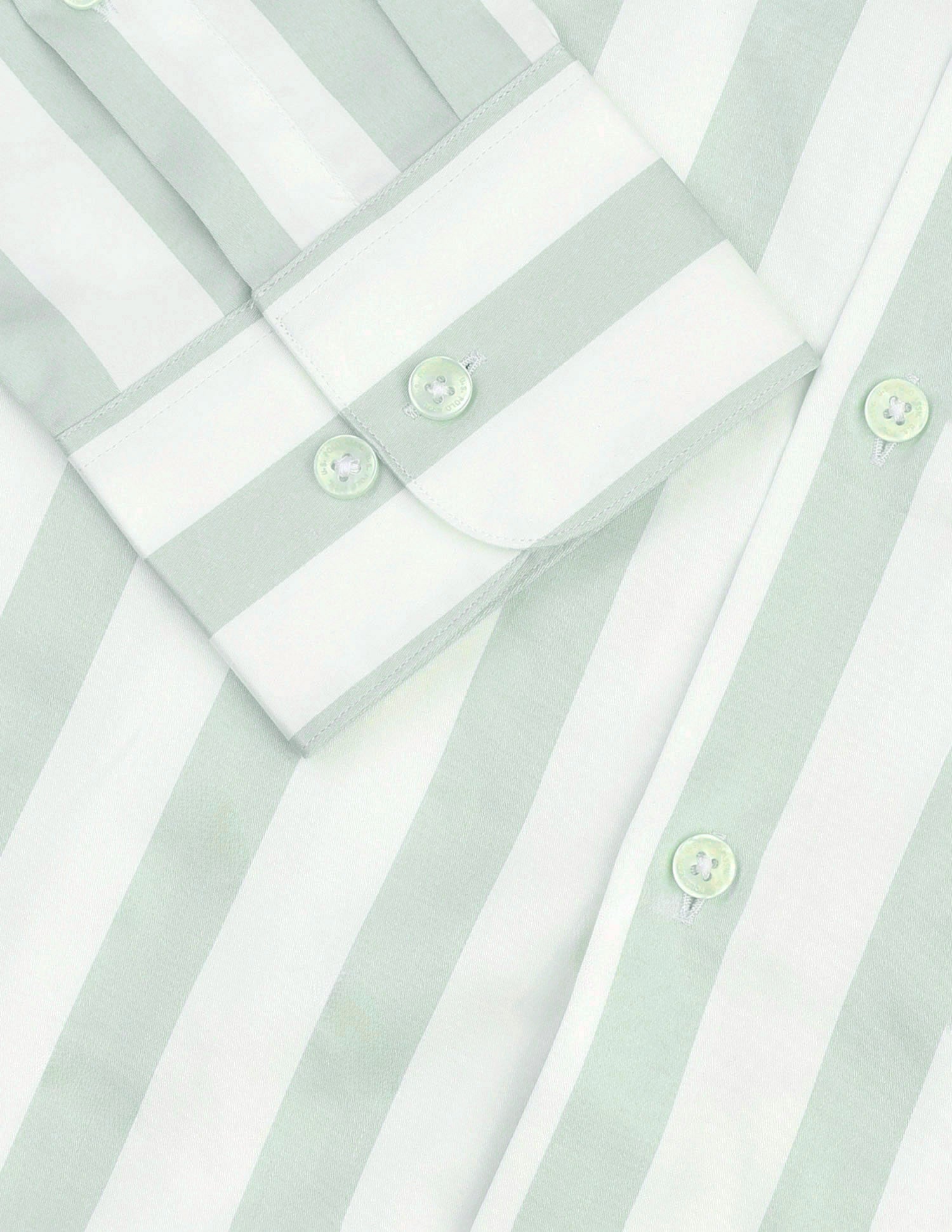 Vertical Striped Pure Cotton Shirt Light Green - U.S. POLO ASSN. | Large