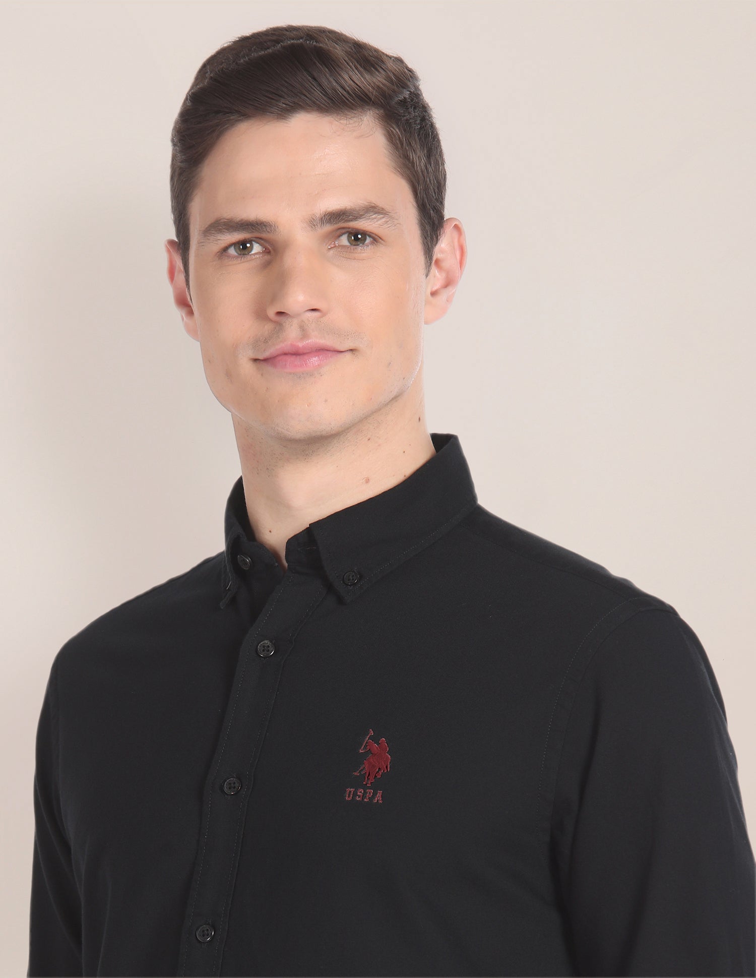 Premium Cotton Solid Shirt Black - U.S. POLO ASSN. | Large