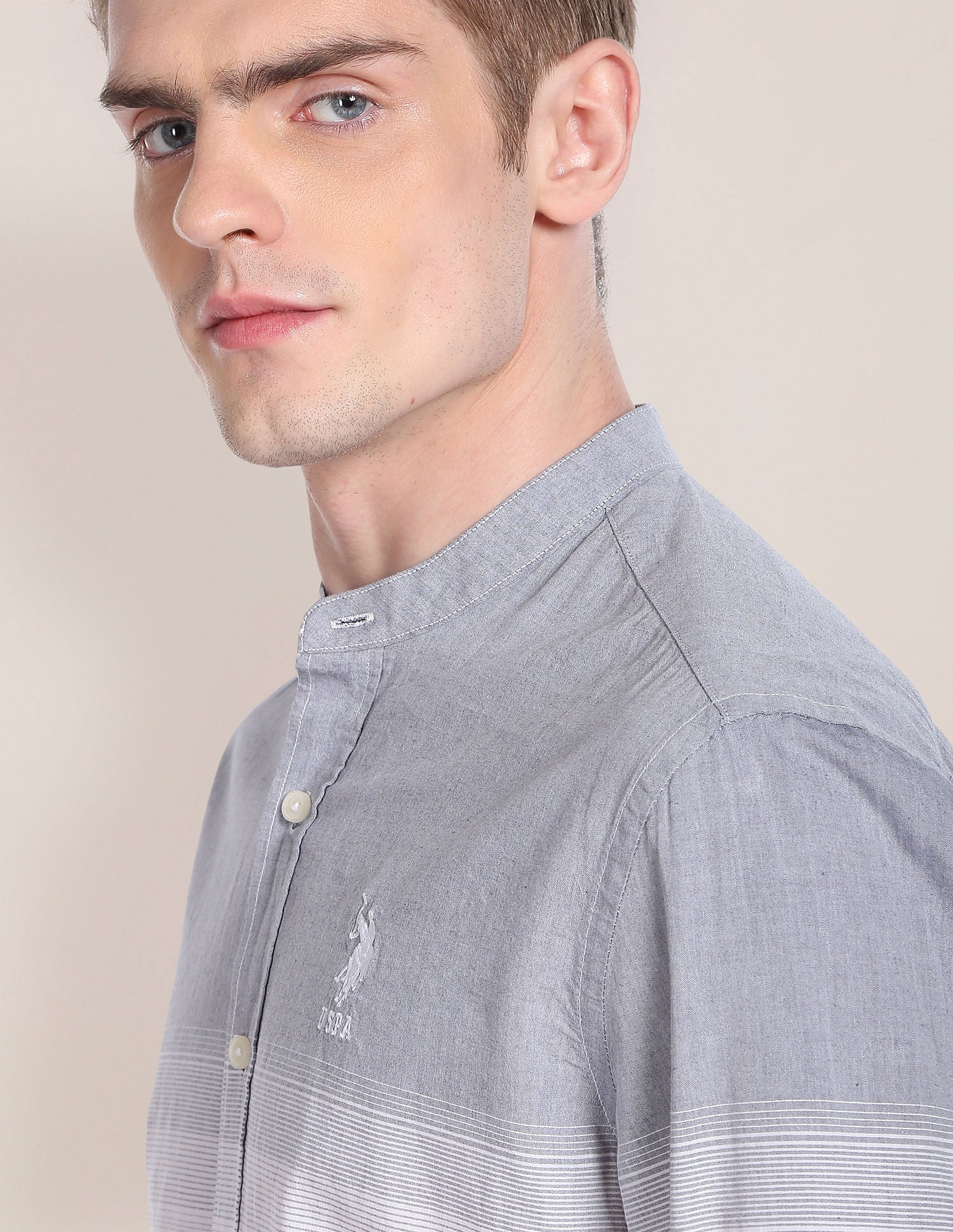 Signature Engineered Stripe Cotton Shirt White - U.S. Polo Assn. India | Large