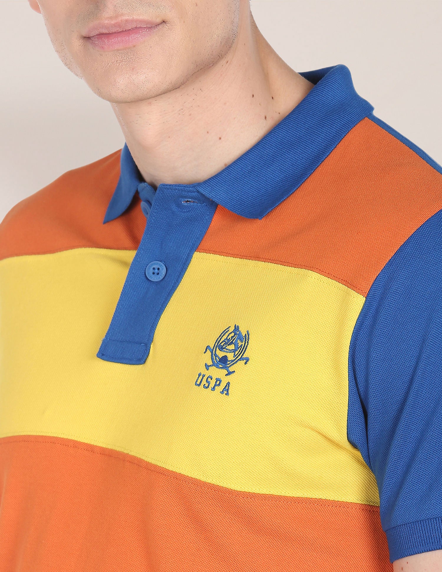 Colour Block Cotton Polo Shirt Orange and Blue - U.S. Polo Assn. India | Large