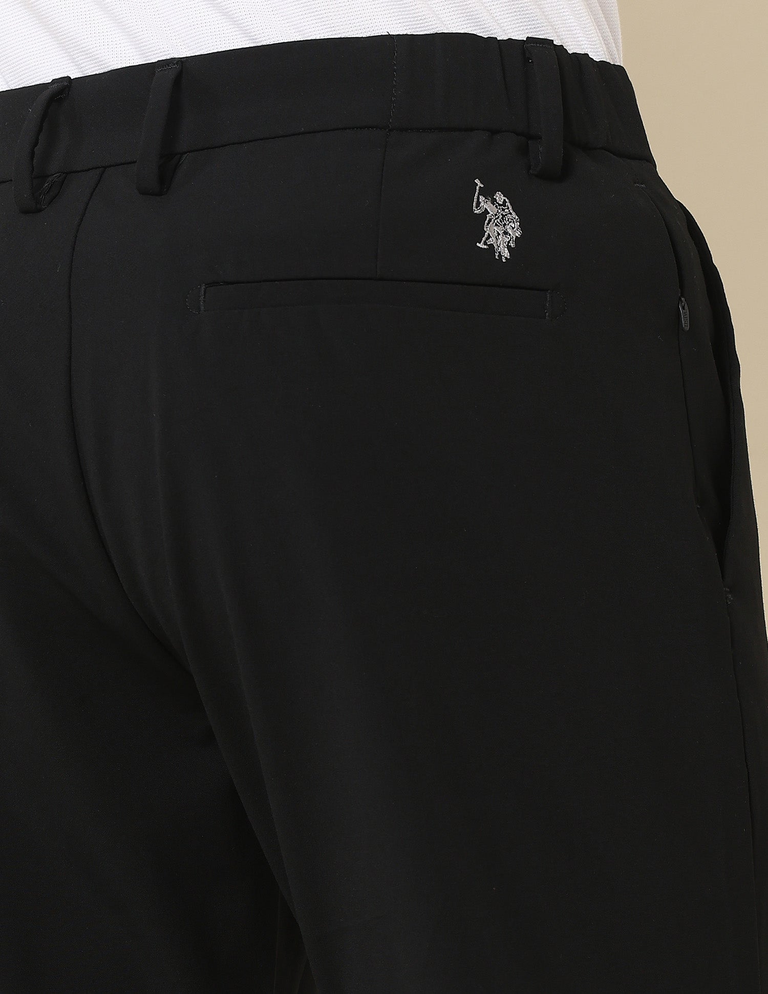 Austin Slim Fit Solid Trousers Black - U.S. Polo Assn. India | Large