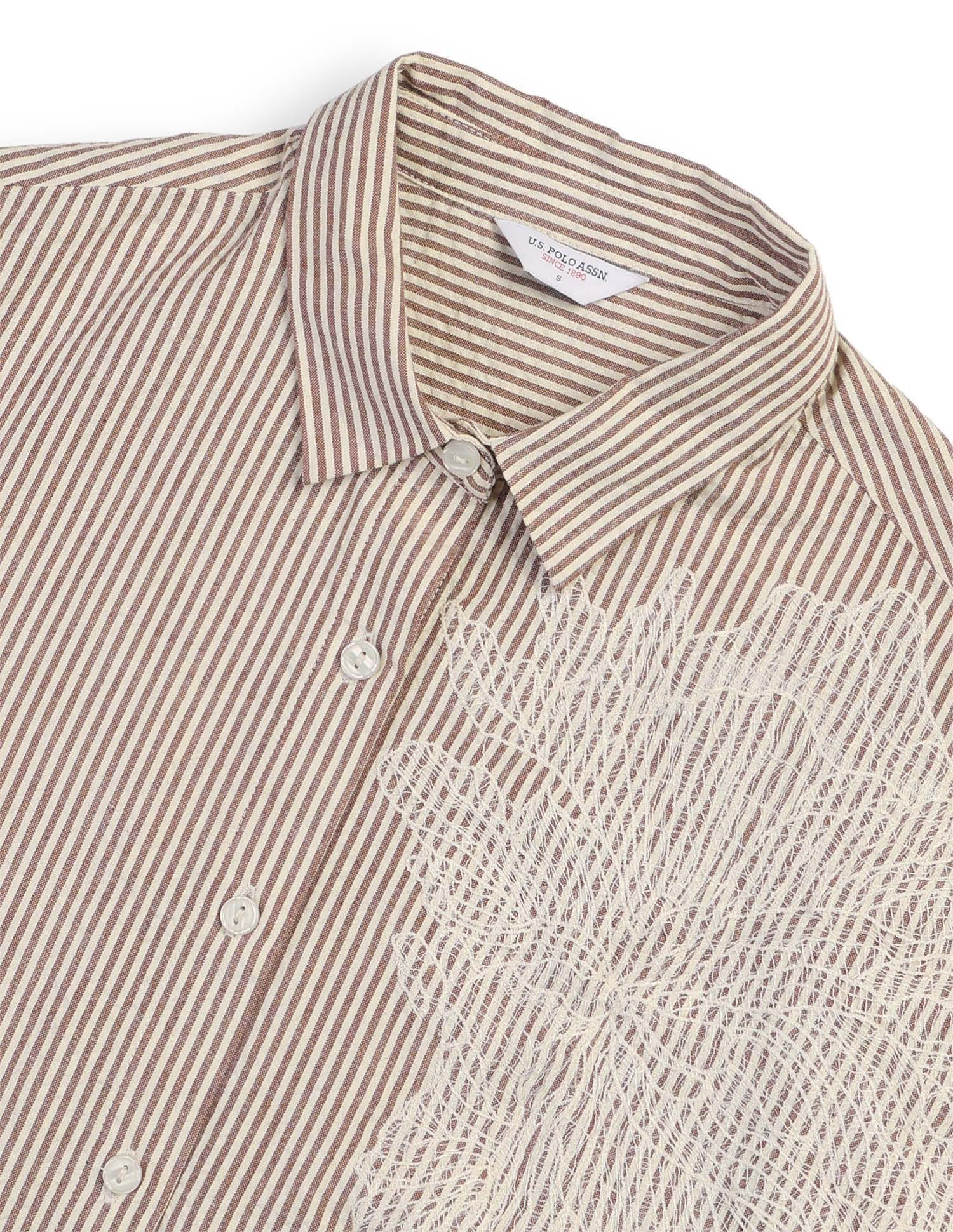 Oversized Fit Striped Shirt Brown - U.S. Polo Assn. India | Large