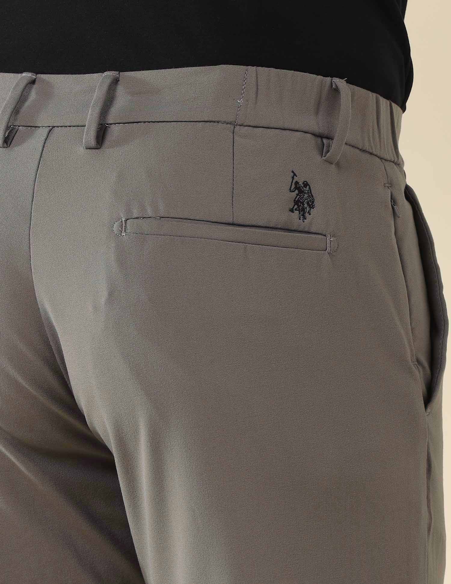 Austin Slim Fit Solid Trousers Brown - U.S. Polo Assn. India | Large