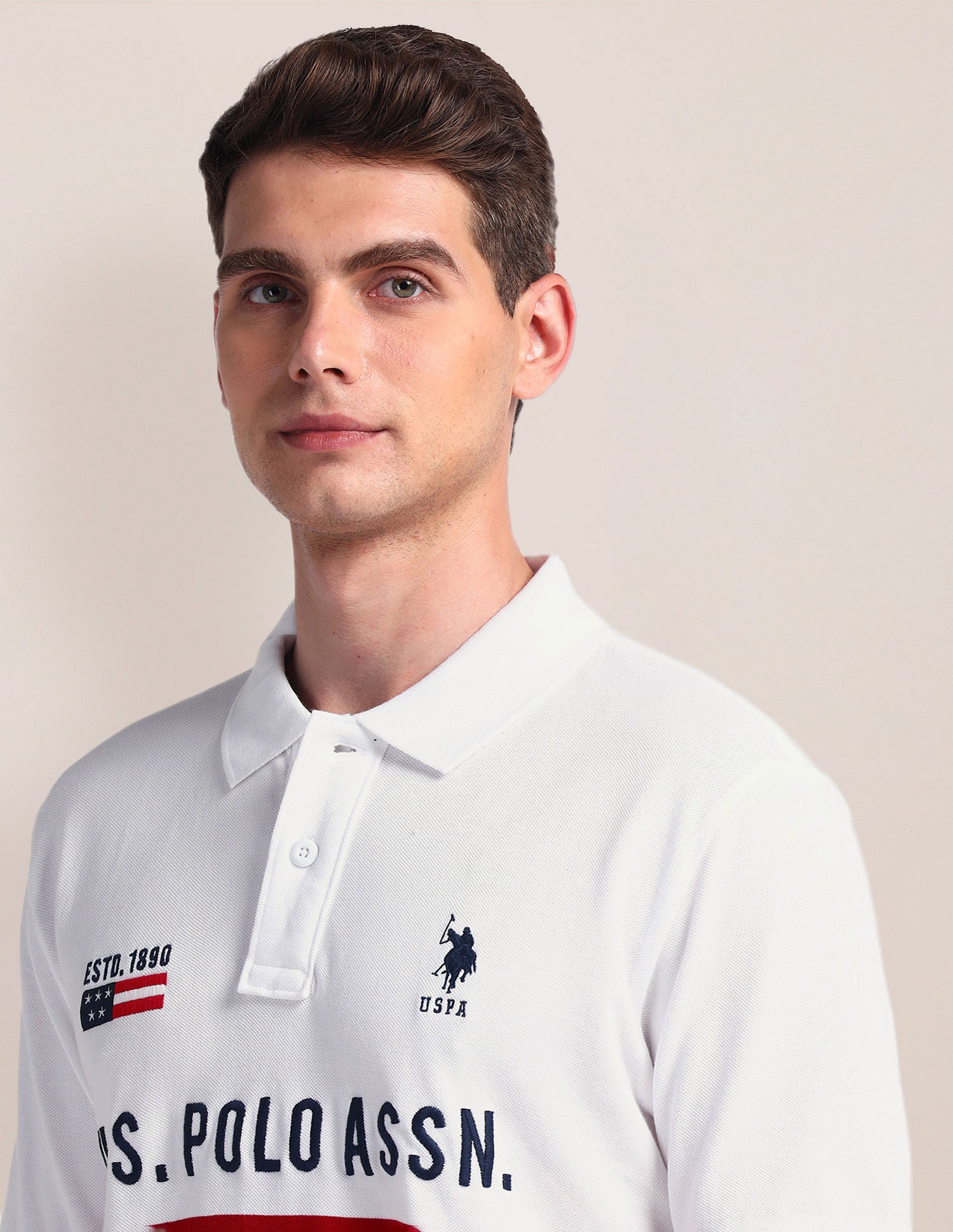 Embroidered Slim Polo Shirt White - U.S. Polo Assn. India | Large